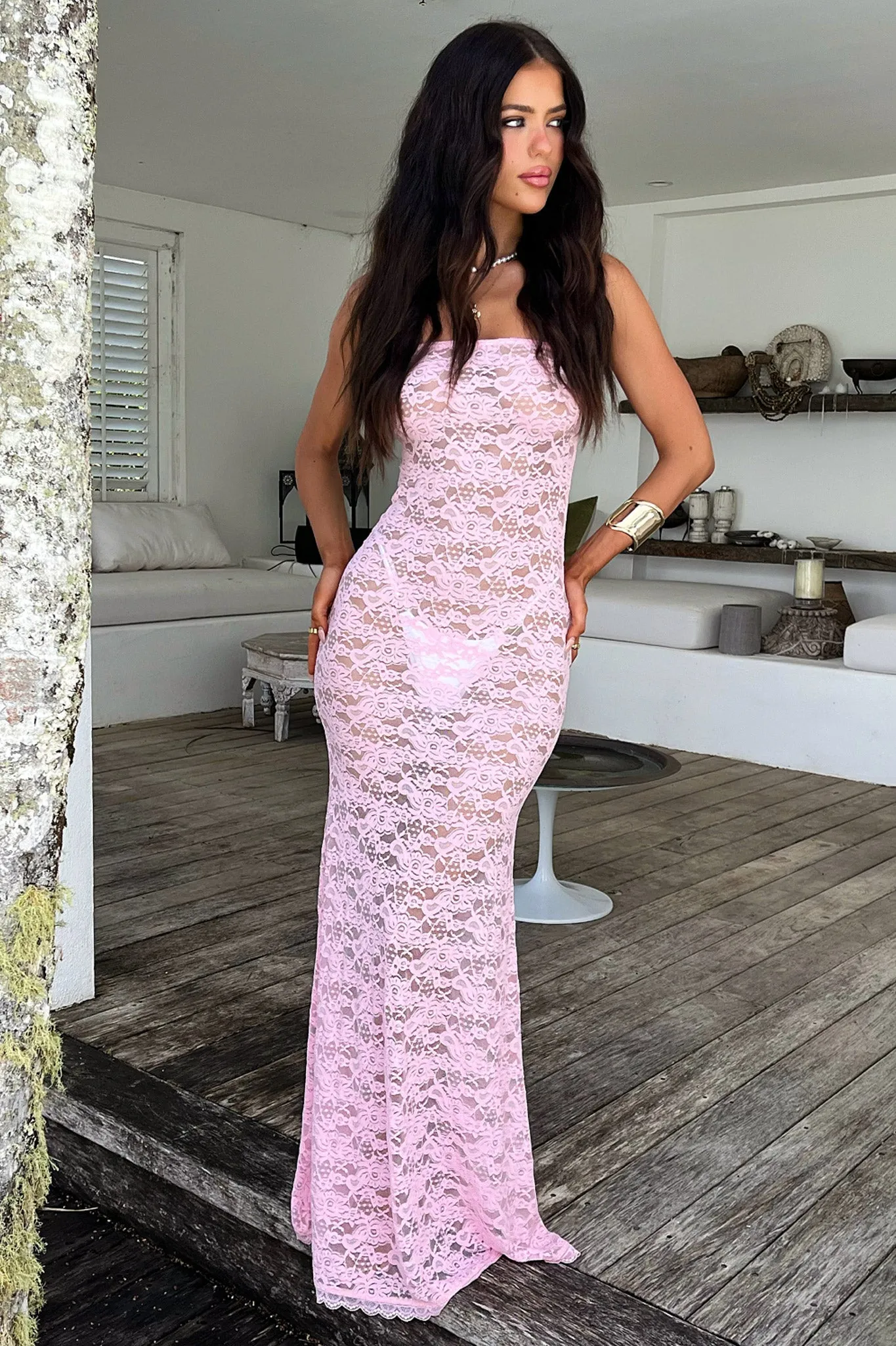 Veradi Maxi Dress - Baby Pink Loose Fit Onyx Shine