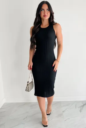 Velvet Smooth Stylish Choices Half The Story Sleeveless Ribbed Midi Dress (Black)