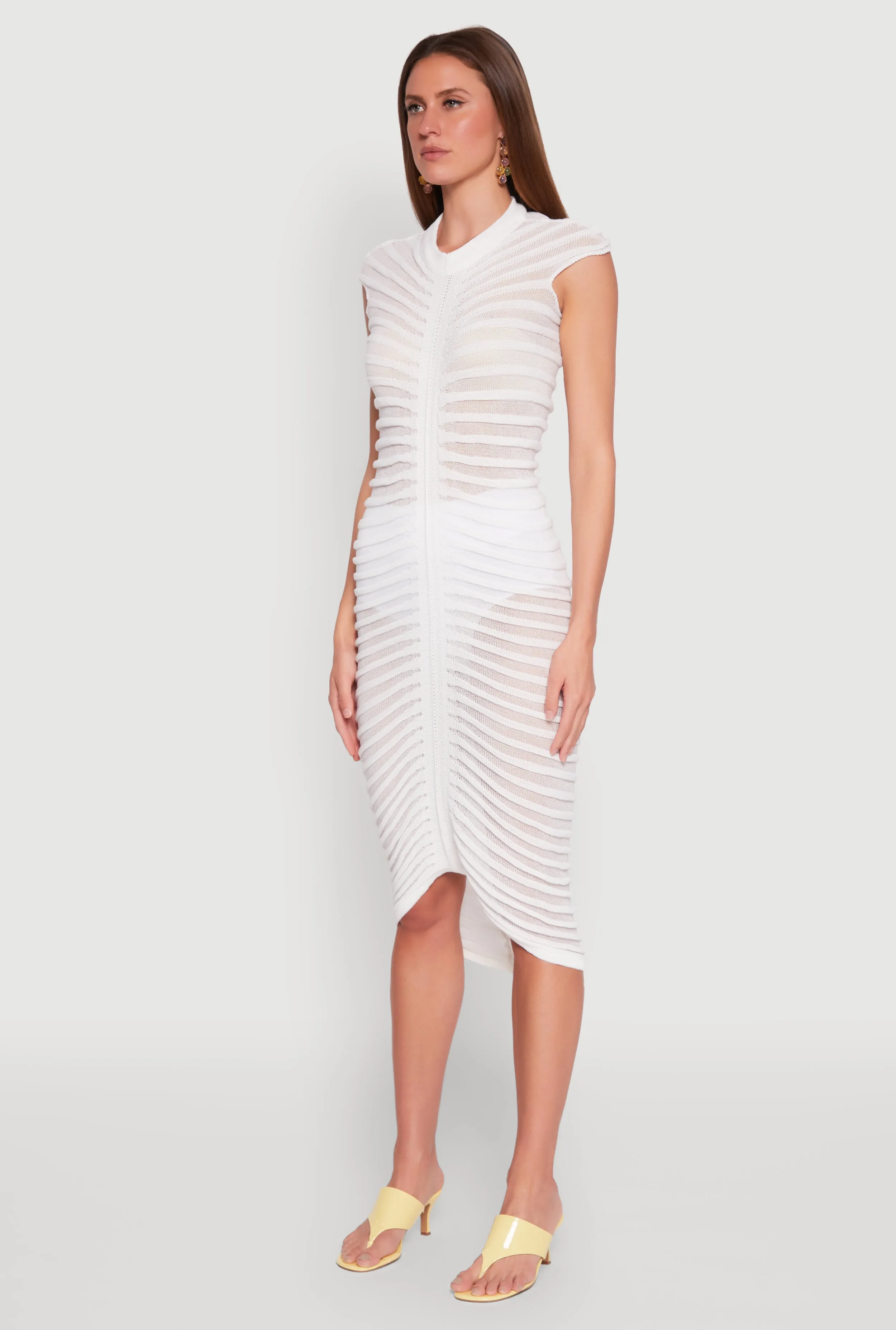 Shadow Striped Knit Midi Dress rooftop party Event Ready