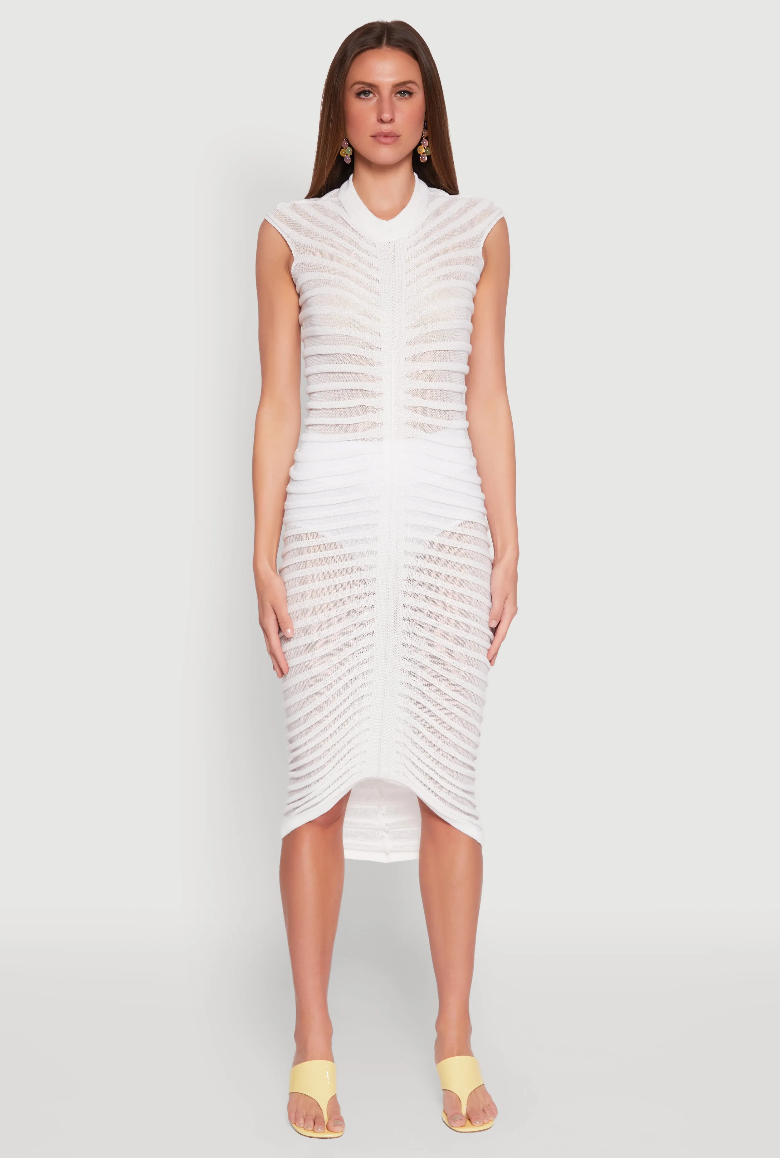 Day-to-night versatile dress Spring Festival Shadow Striped Knit Midi Dress