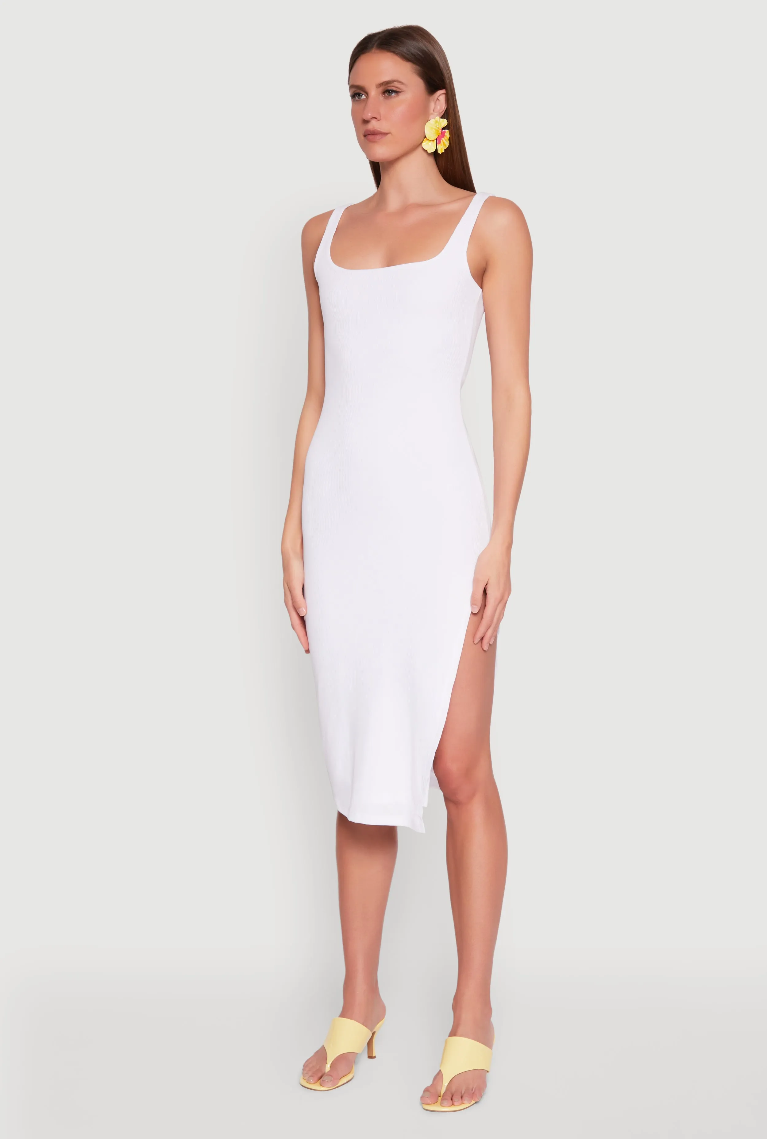 Polished Style Square Neck Side Slit Tank Dress