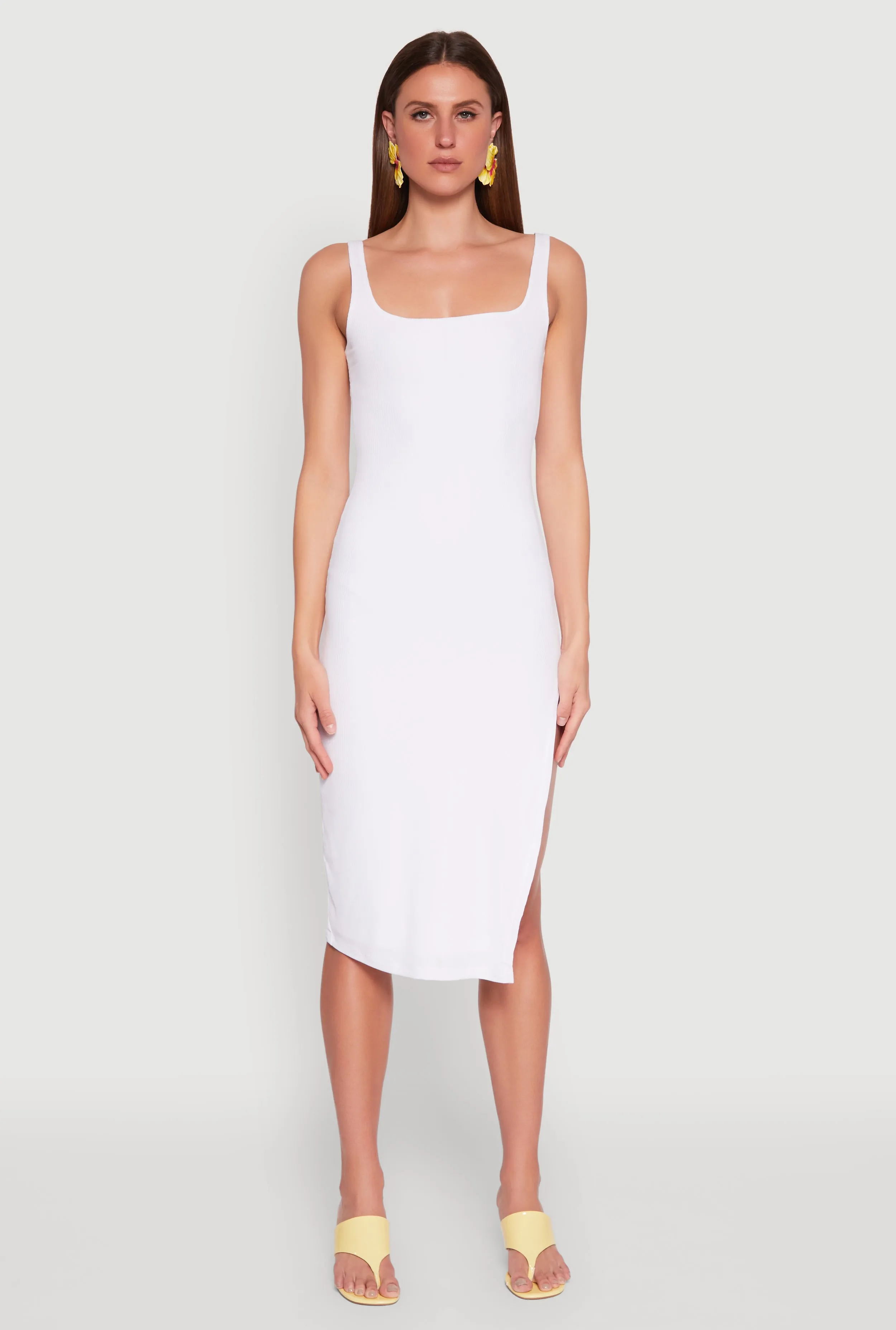 Square Neck Side Slit Tank Dress Space Glow