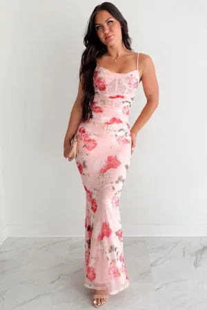 Gala Mood Cloud Soft Daydream With You Floral Mesh Corset Maxi Dress (Pink)