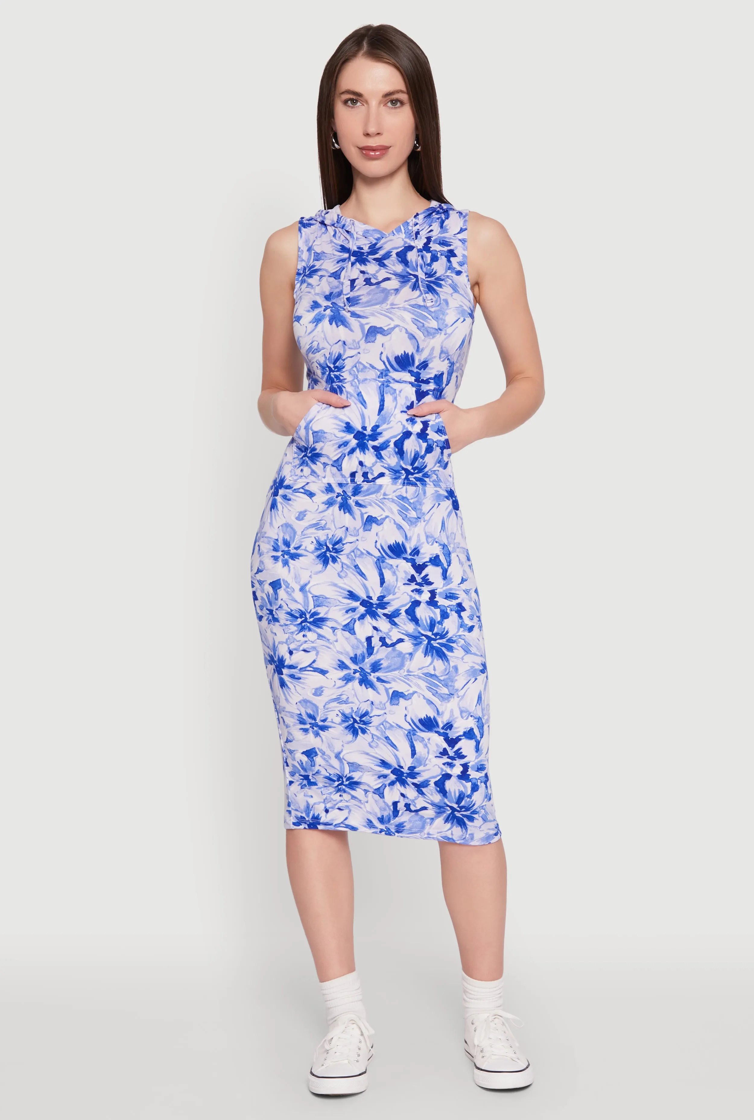 Stylish dress for garden party Seasonal Wear Floral Print Hooded Tank Dress
