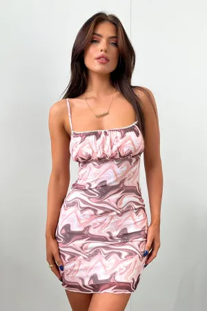 Butterfly Sleeve Option Casual Style Wear Venti Dress - Brown Marble