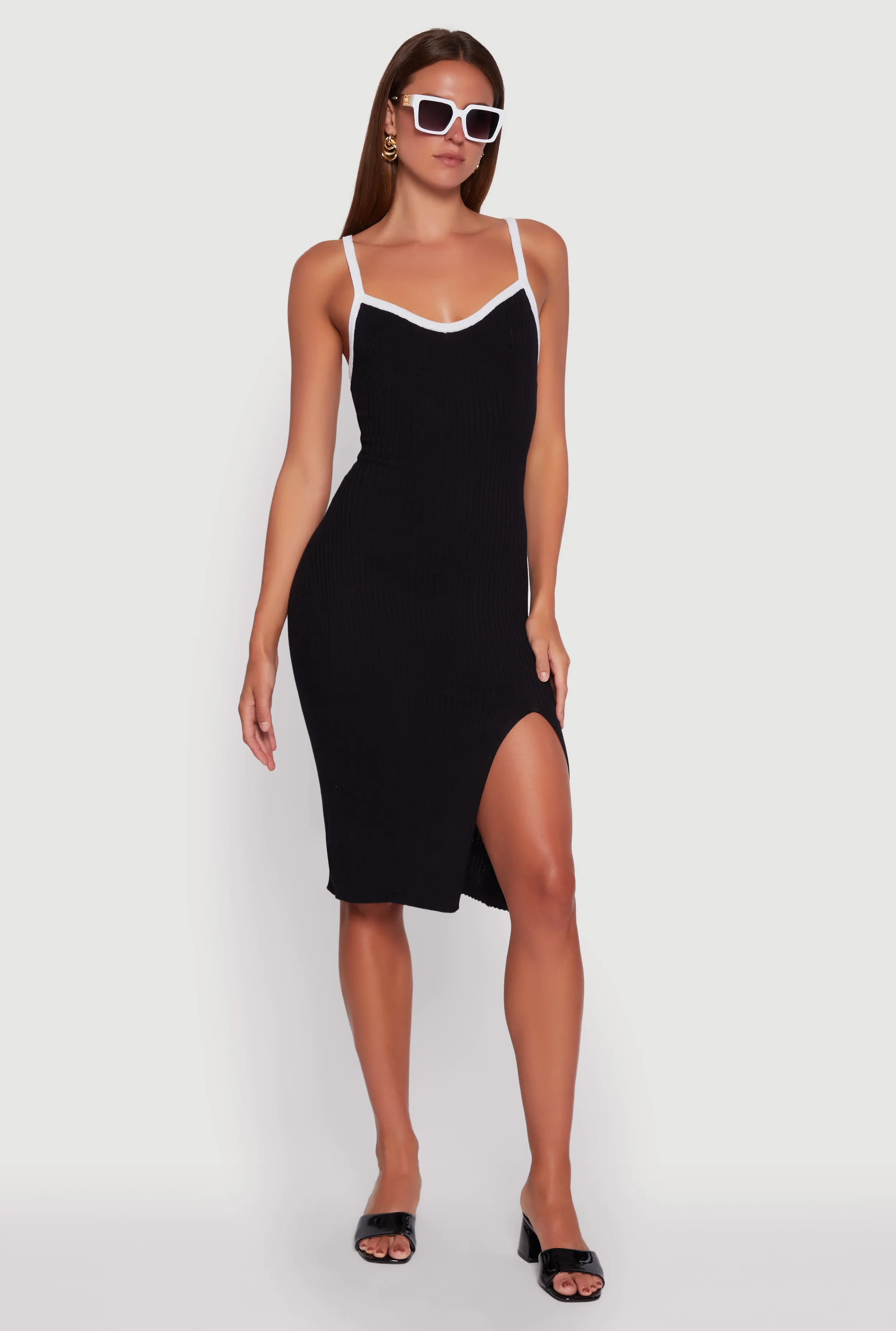 Contrast Trim Front Slit Cami Dress Fun and flirty dress Perfectly Fitted