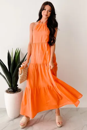 Reach To The Skies Halter Maxi Coverup Dress (Orange) Knot Art Perfect for a day out or a night on the town this dress offers endless styling possibilities