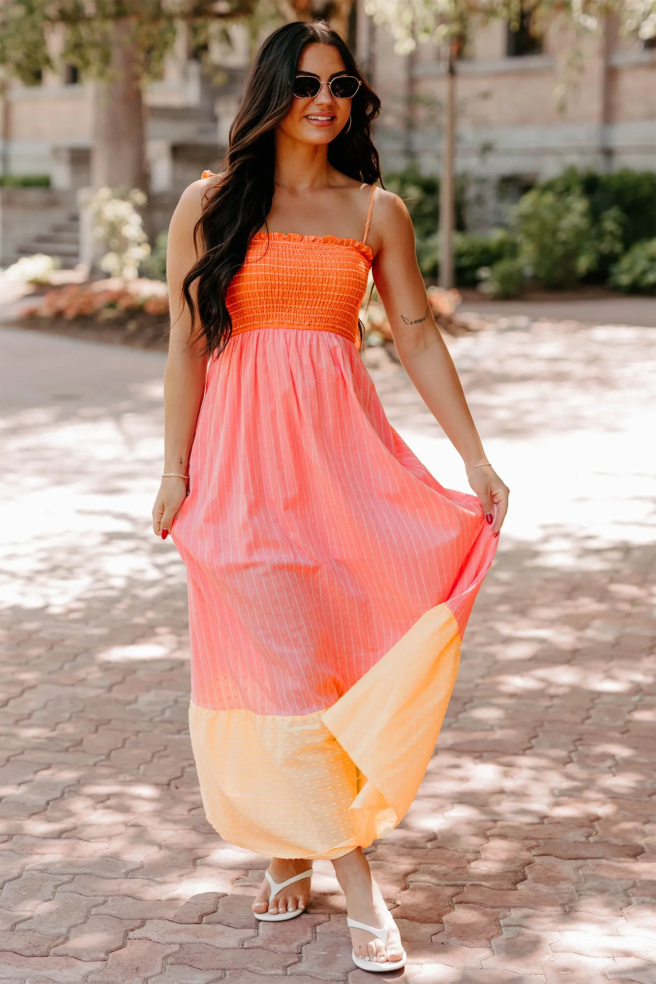 Sunkissed & Sassy Colorblock Maxi Dress (Multi) Dye Art Loose Fit