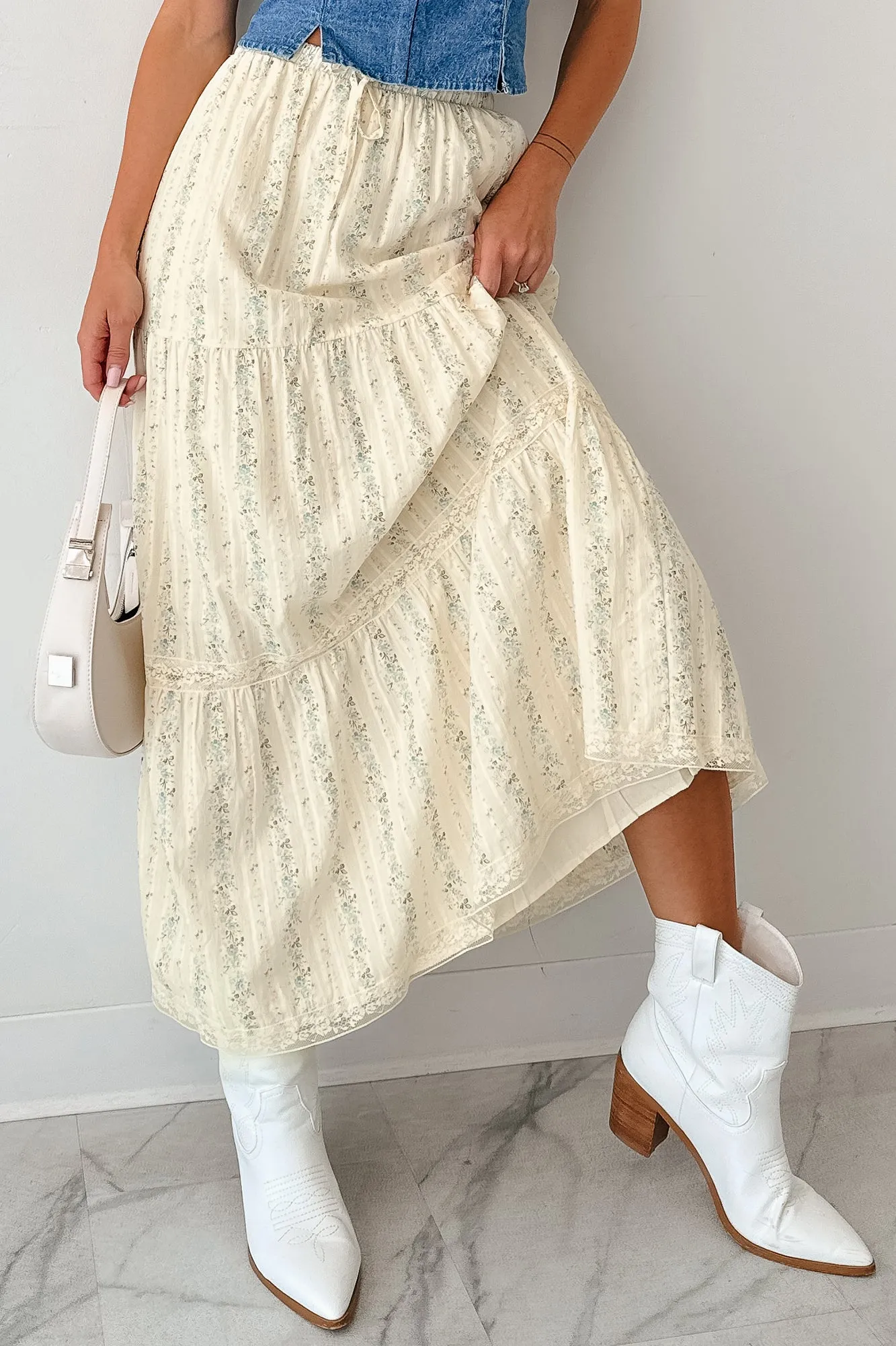 Blossom Babe Floral Tiered Maxi Skirt (Ivory) Contemporary Brand Gentle Flow
