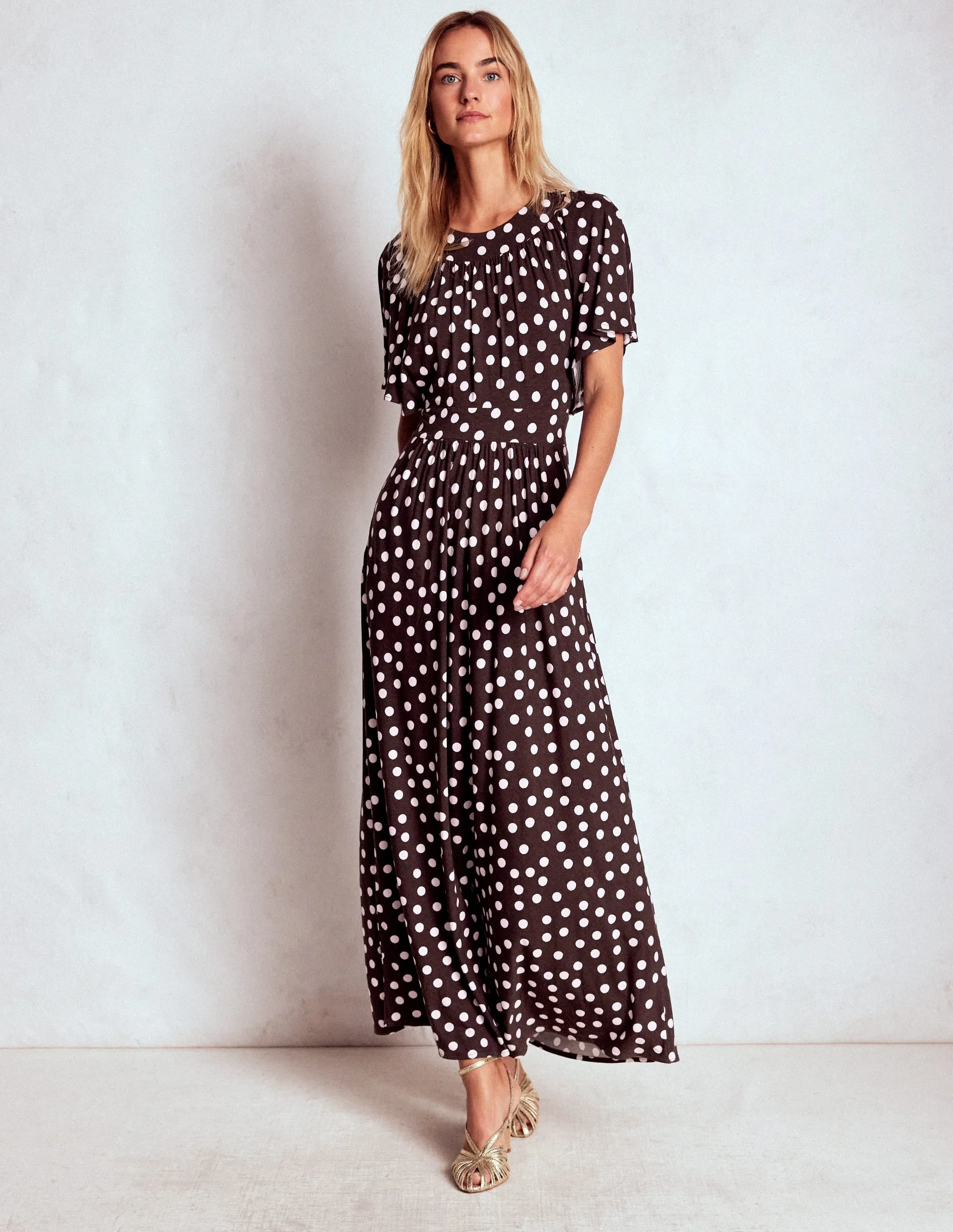 Sand Path Bead Work Yoke Panel Maxi Dress-Brown Spot