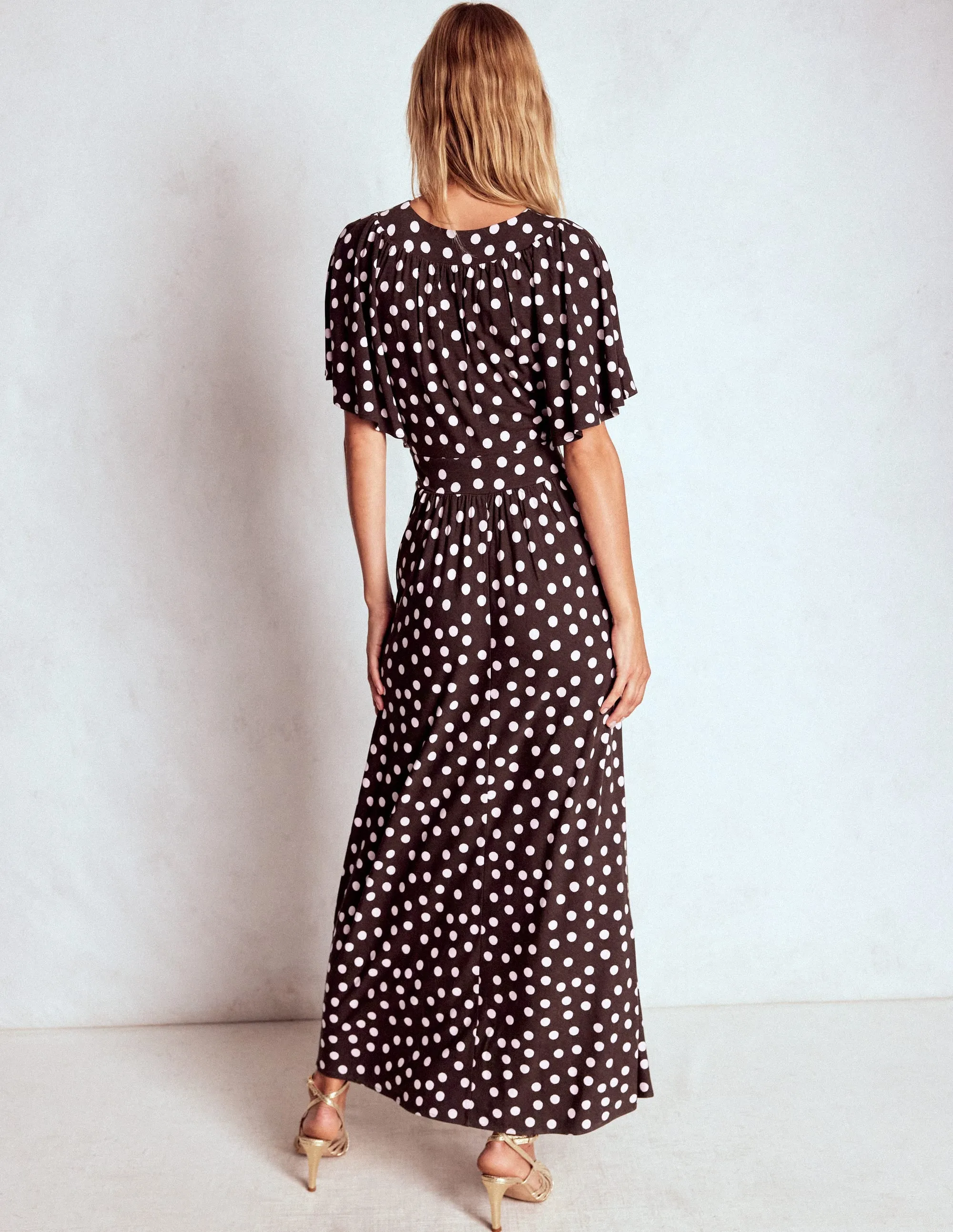 Yoke Panel Maxi Dress-Brown Spot Milky Glow Soft draping maxi