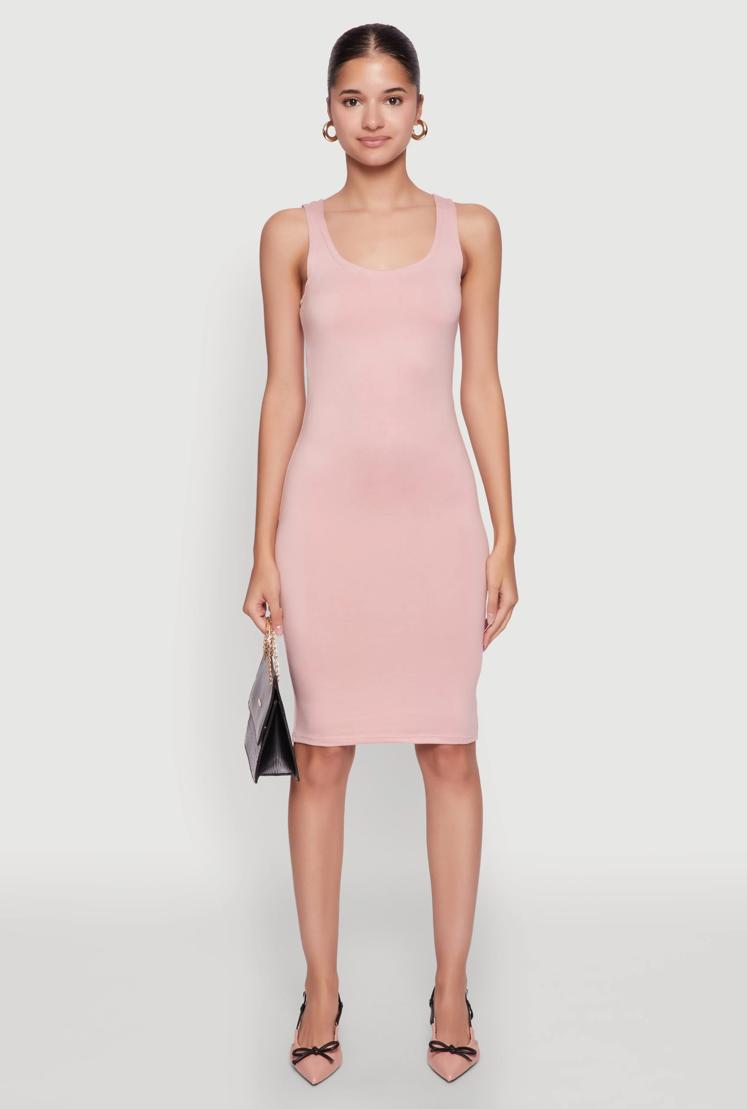 Chic Sleeveless Scoop Neck Midi Tank Dress Daily Comfort Fashionable knee-length piece