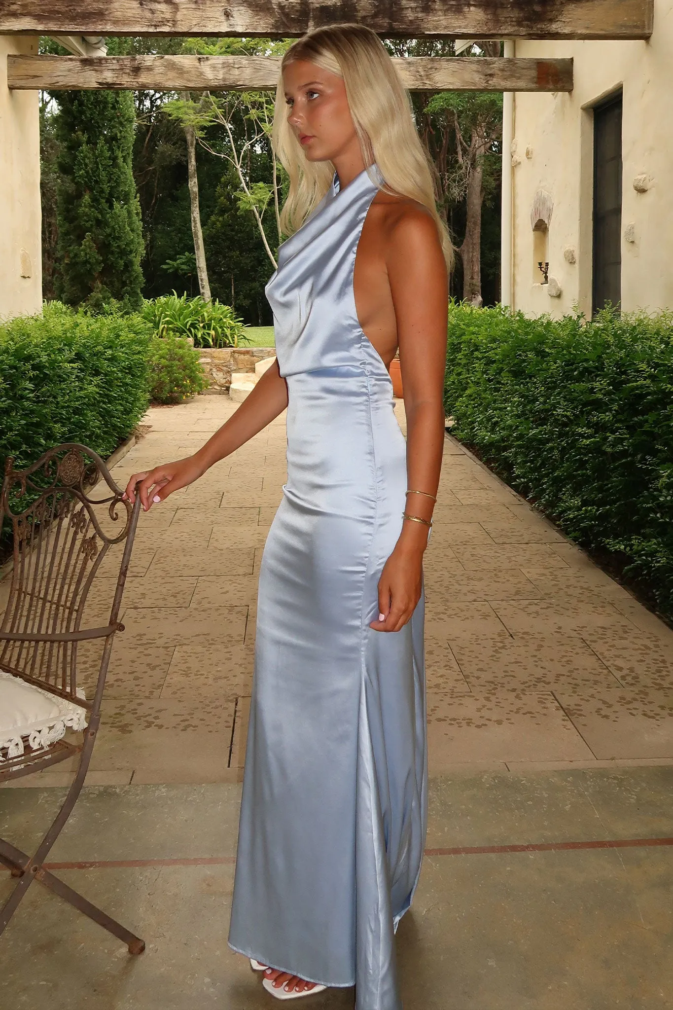 Event Perfect Corwin Open Back Satin Maxi Dress - Blue
