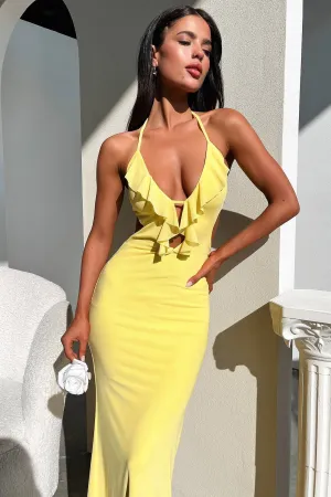 Zaric Maxi Dress - Yellow Breezy resort maxi Crepe Glow