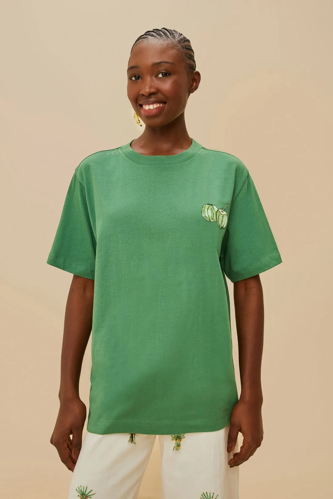 Ventilated Back Panel Club Mode Green Tropical Coconut Organic Cotton Relaxed T-Shirt