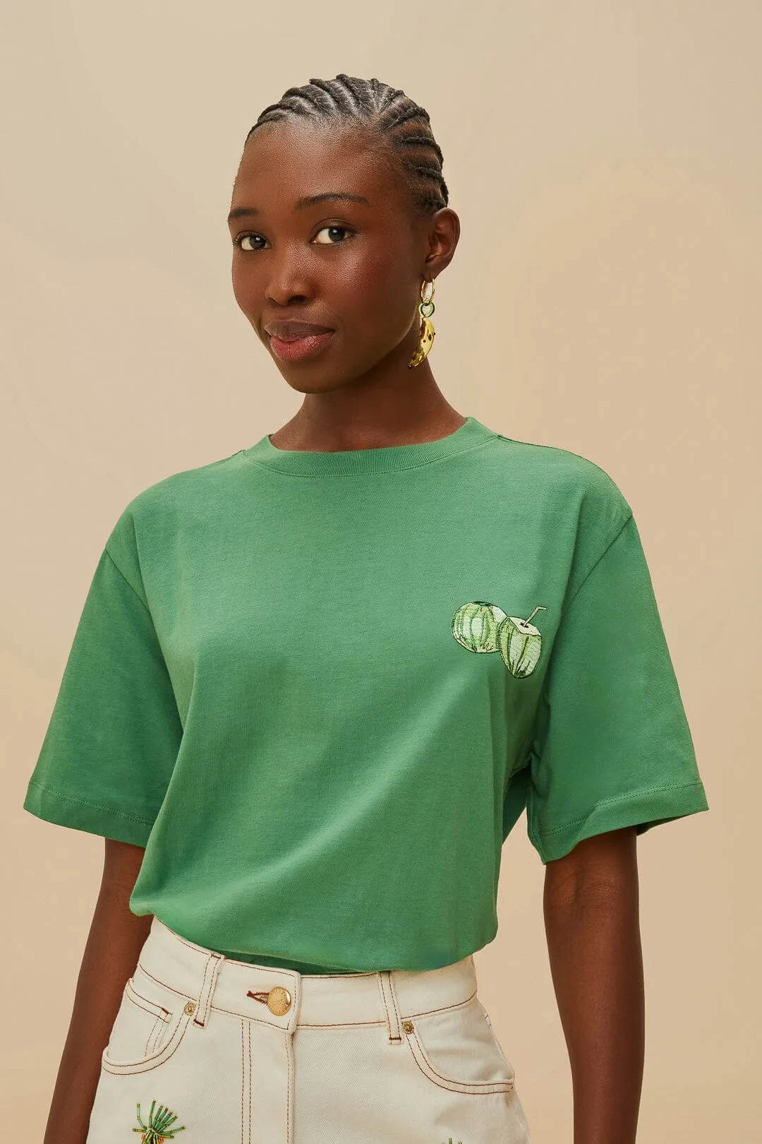 Green Tropical Coconut Organic Cotton Relaxed T-Shirt Loose Fit