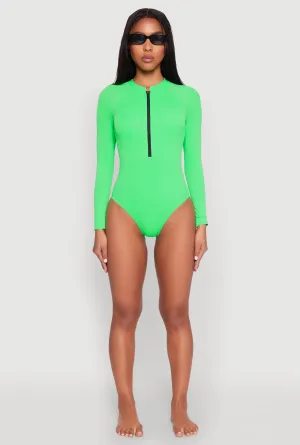 Zip Front Rash Guard One Piece Swimsuit Moisture Wicking Lining Water Repellent Coating