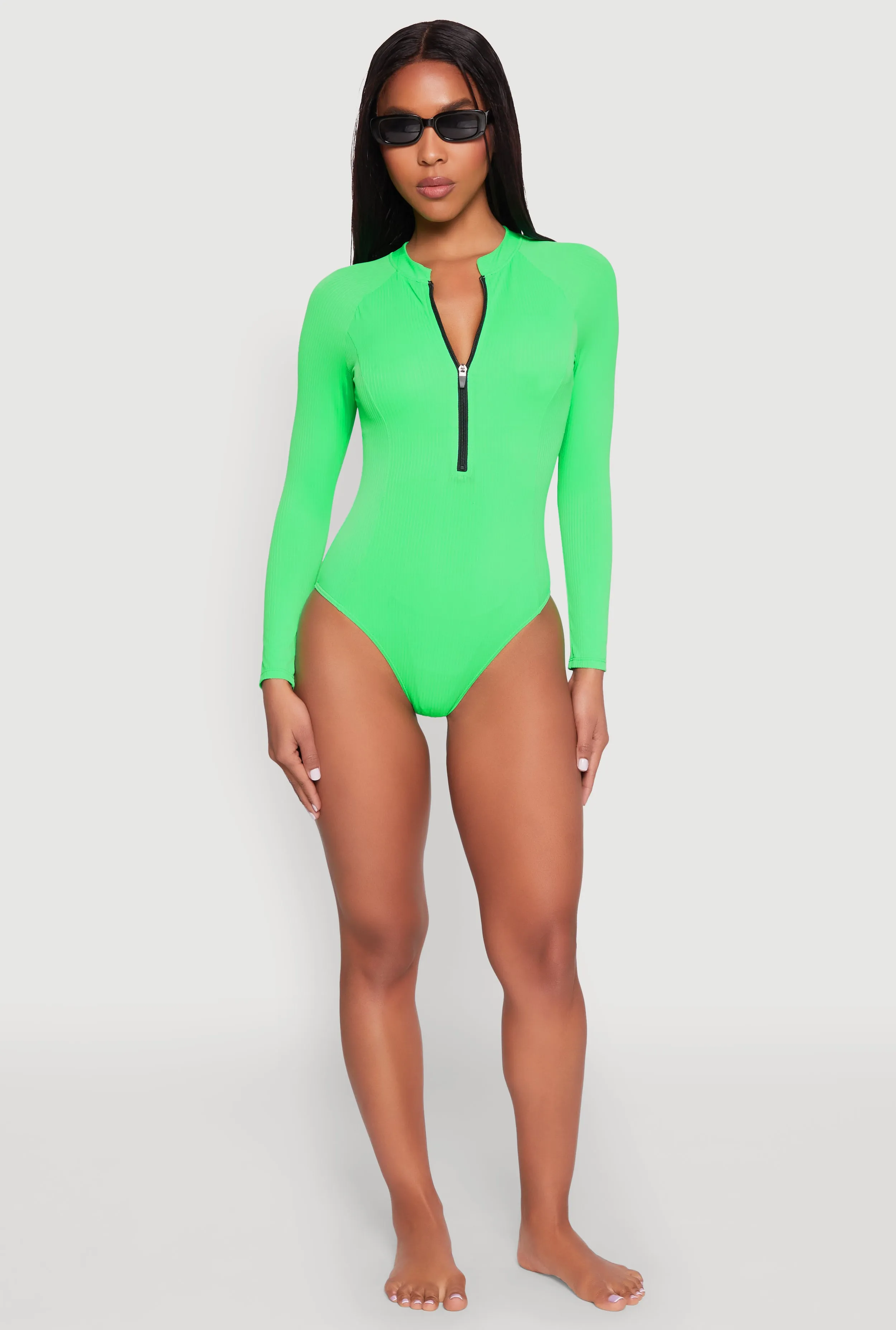 Quick Adjust Straps Non Slip Grippers Zip Front Rash Guard One Piece Swimsuit