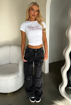 Formal City Walk Party Look Adalia Mid Rise Wide Leg Jeans - Black Acid Wash