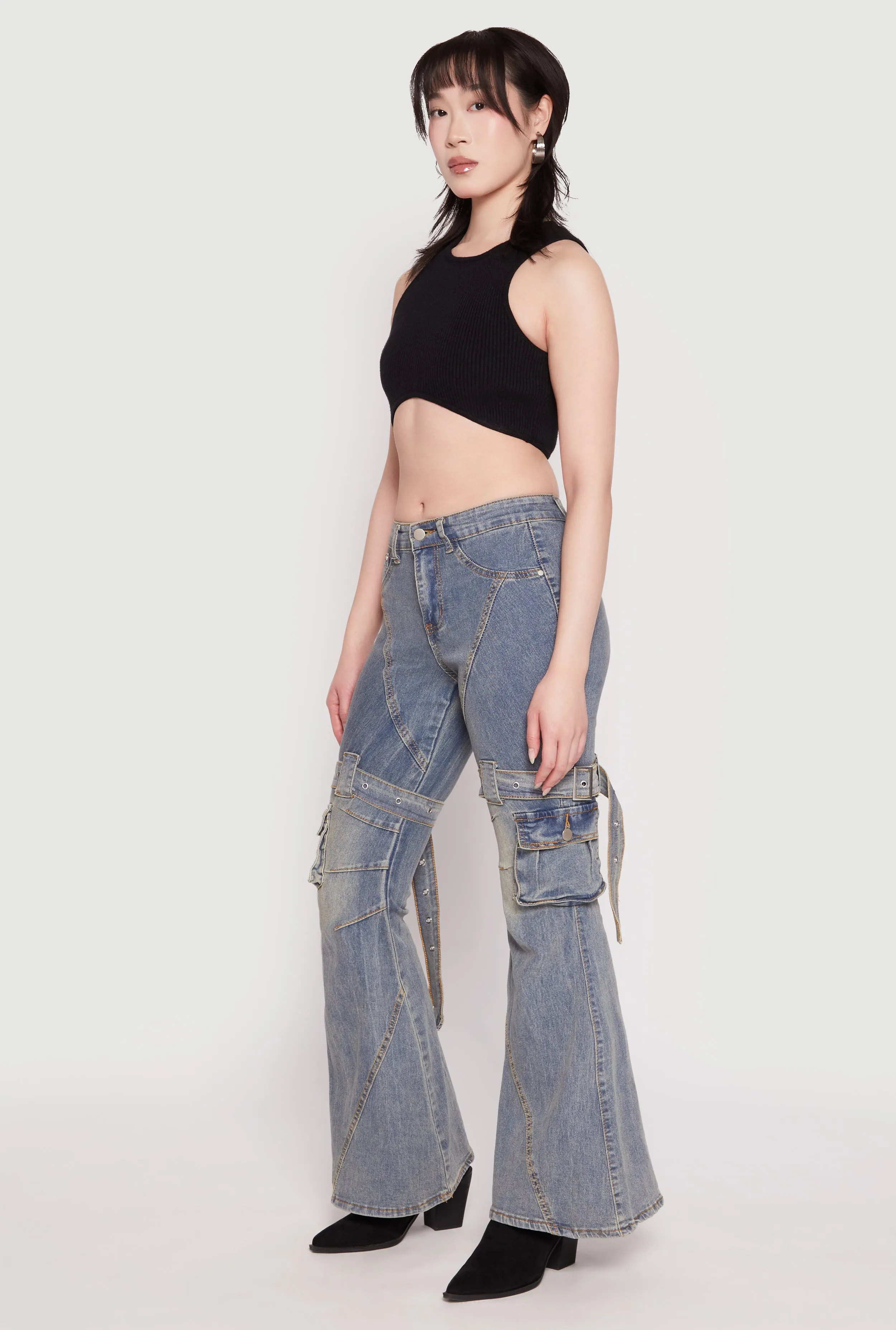 Always Needed Spoon Jeans Buckle Detail Flare Jeans