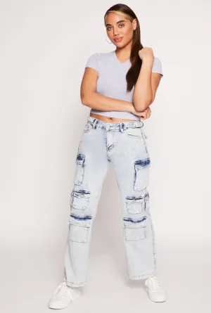 VIP Whiskered Straight Leg Cargo Jeans Home Comfort Bold Look Sunny Vibes