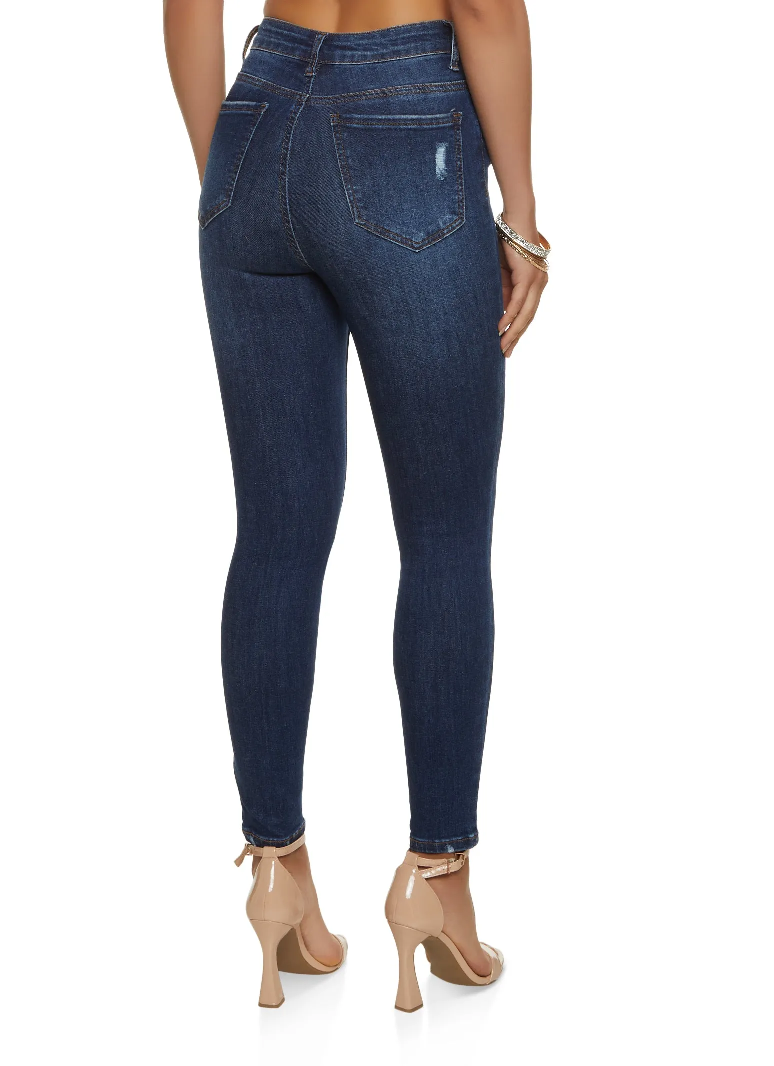 Student Outfit Earthy WAX Basic Distressed High Waist Skinny Jeans