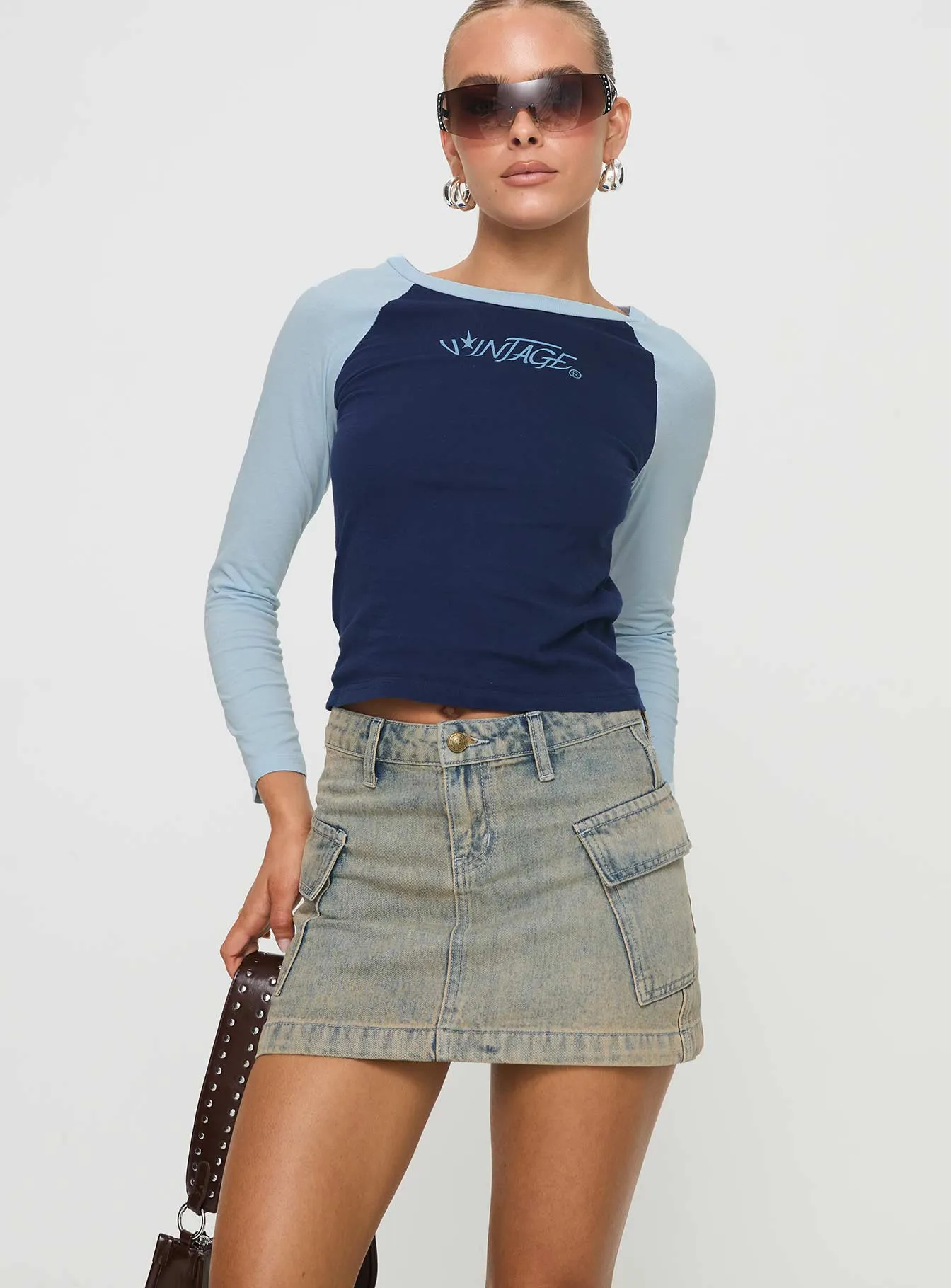 A Line Silhouette Zakai Cargo Denim Mini Skirt Antique Wash