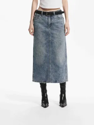 Abrasion resistant Mood Dressing Midi Straight Denim Skirt