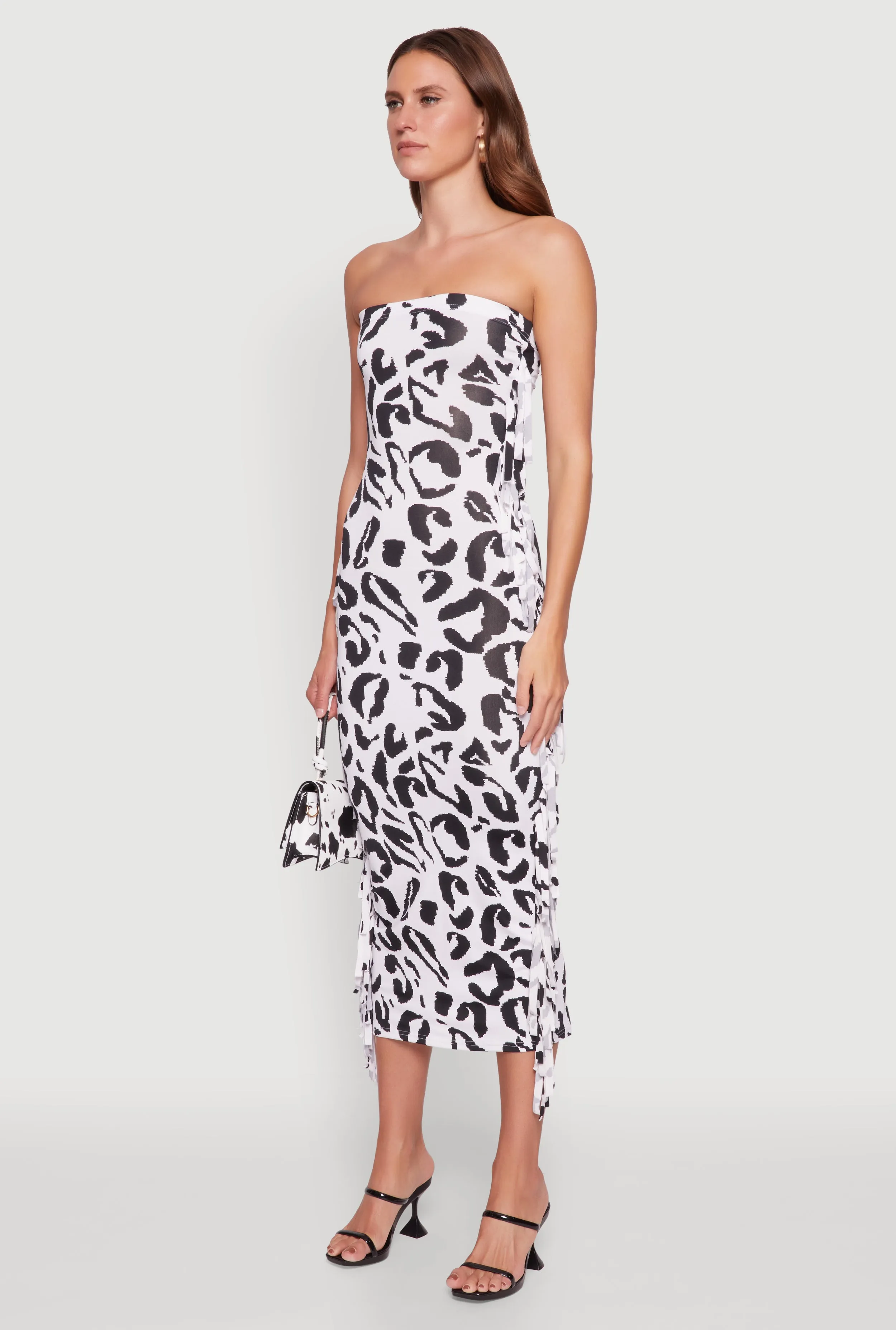 Flattering Shape Sophisticated Look Side Fringe Animal Print Tube Dress