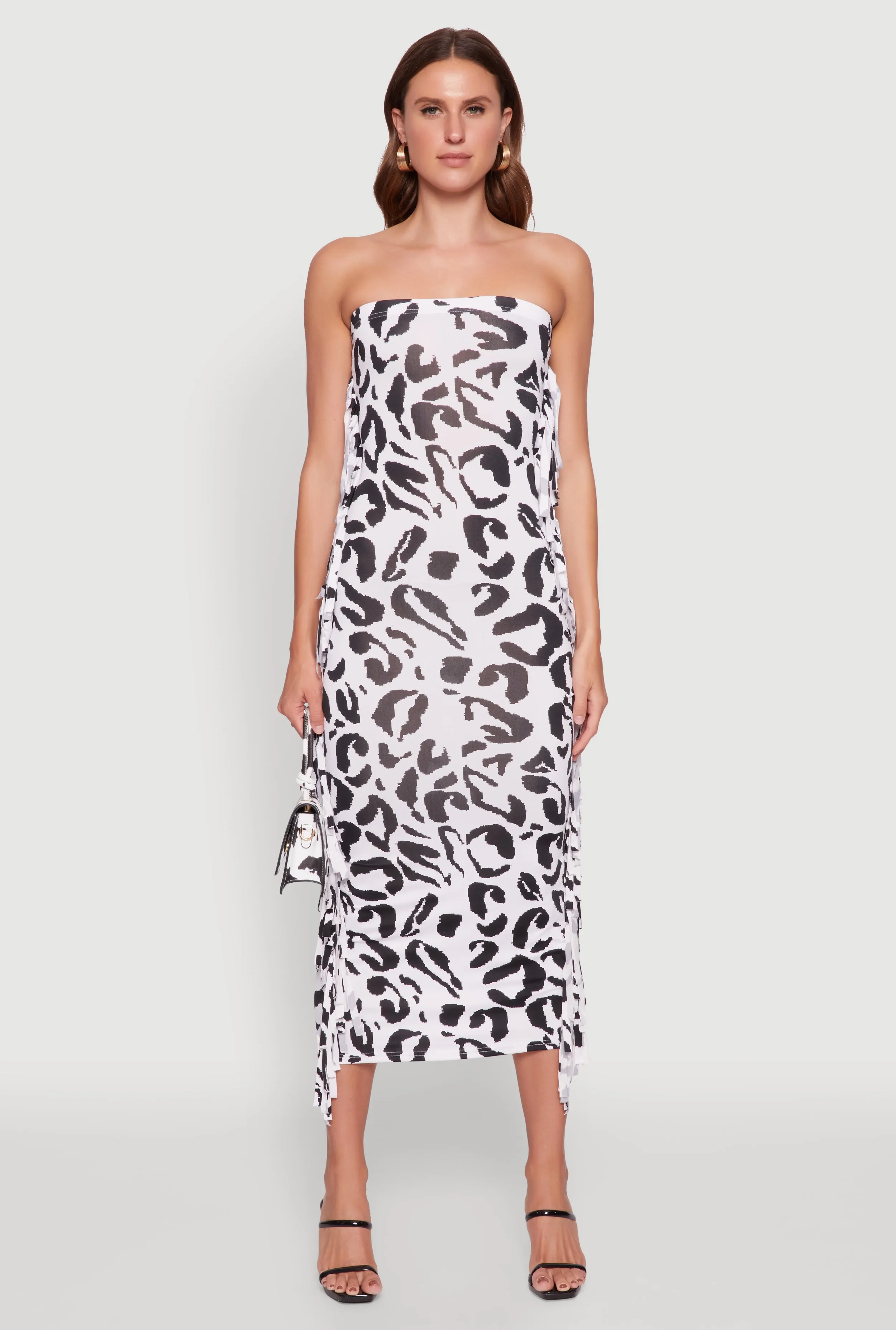 Side Fringe Animal Print Tube Dress Bead Shine Charming Design