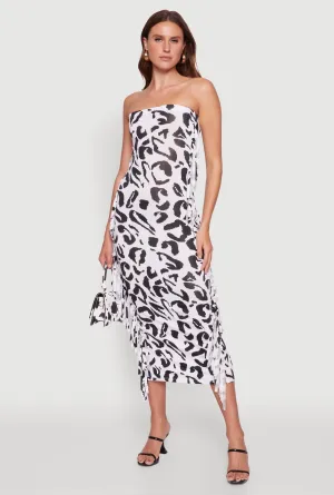 Vibrant Look Side Fringe Animal Print Tube Dress