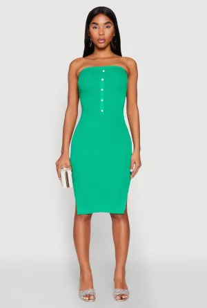 Ribbed Knit Faux Pearl Detail Tube Dress light layering