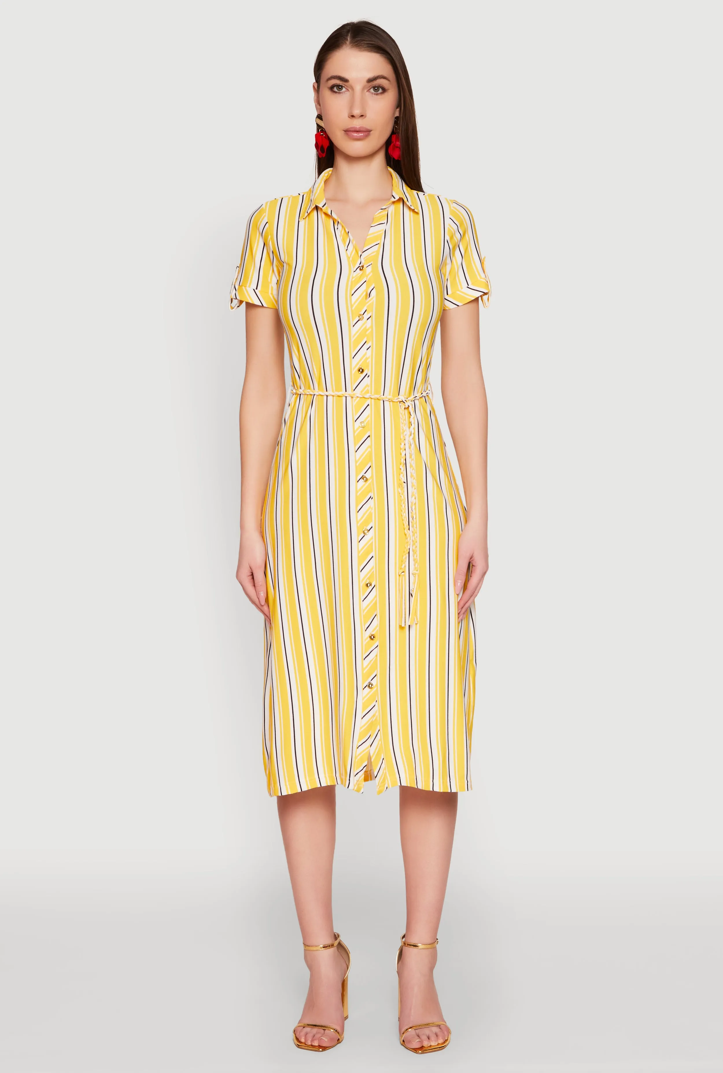Striped Short Sleeve Shirt Dress Olive Grove Seasonal Essentials