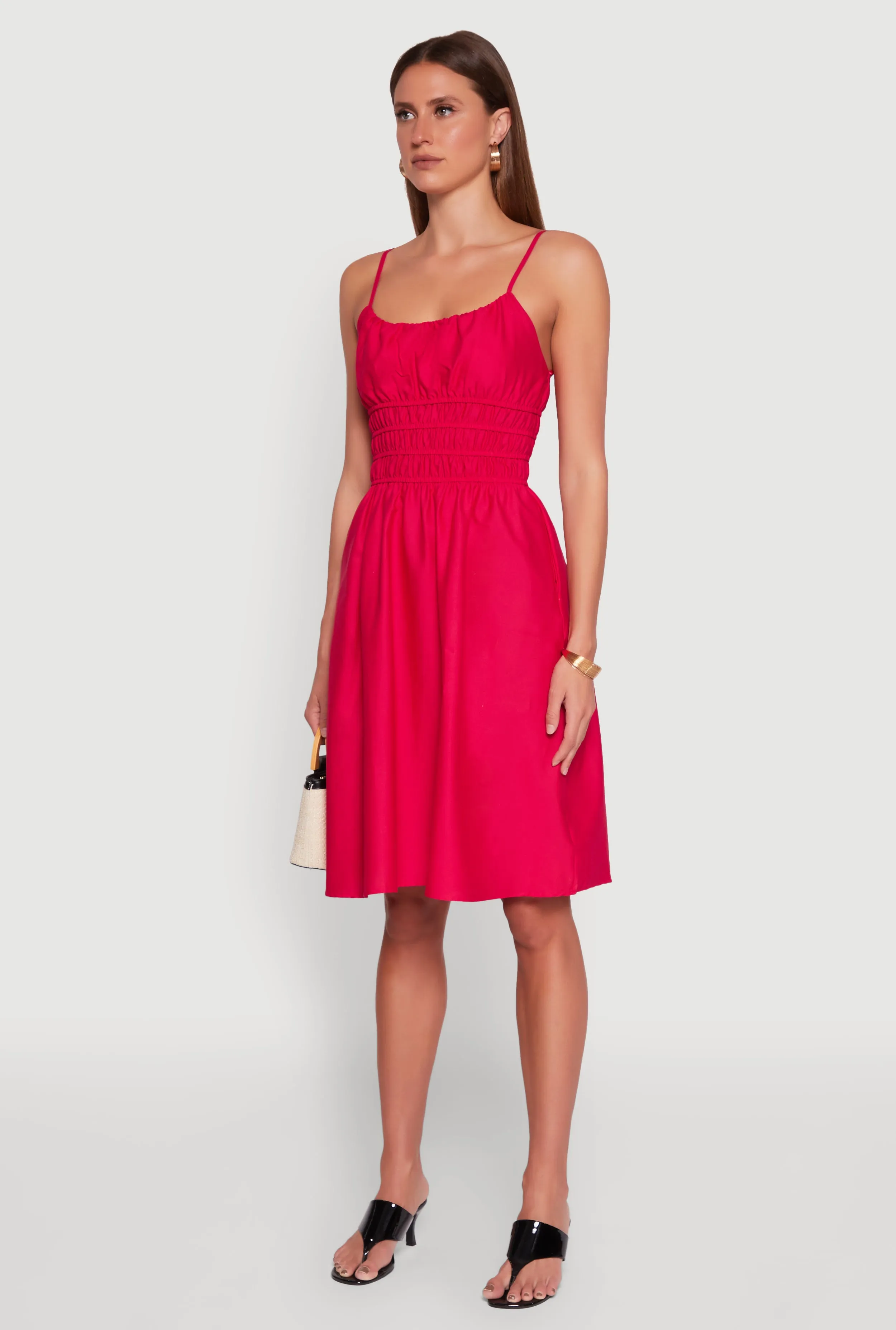 Film Night Smocked Waist Poplin Midi Dress