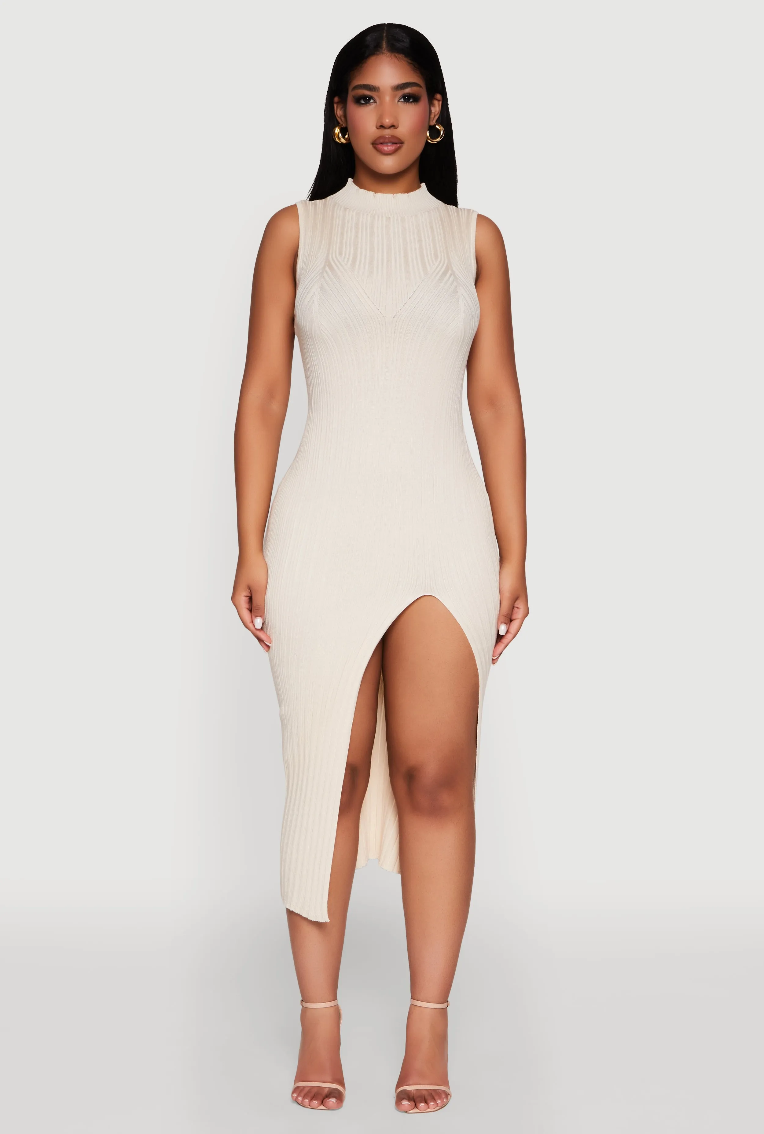 Feast Table Madden Girl Sleeveless Bodycon Dress with Mock Neck and Side Slit