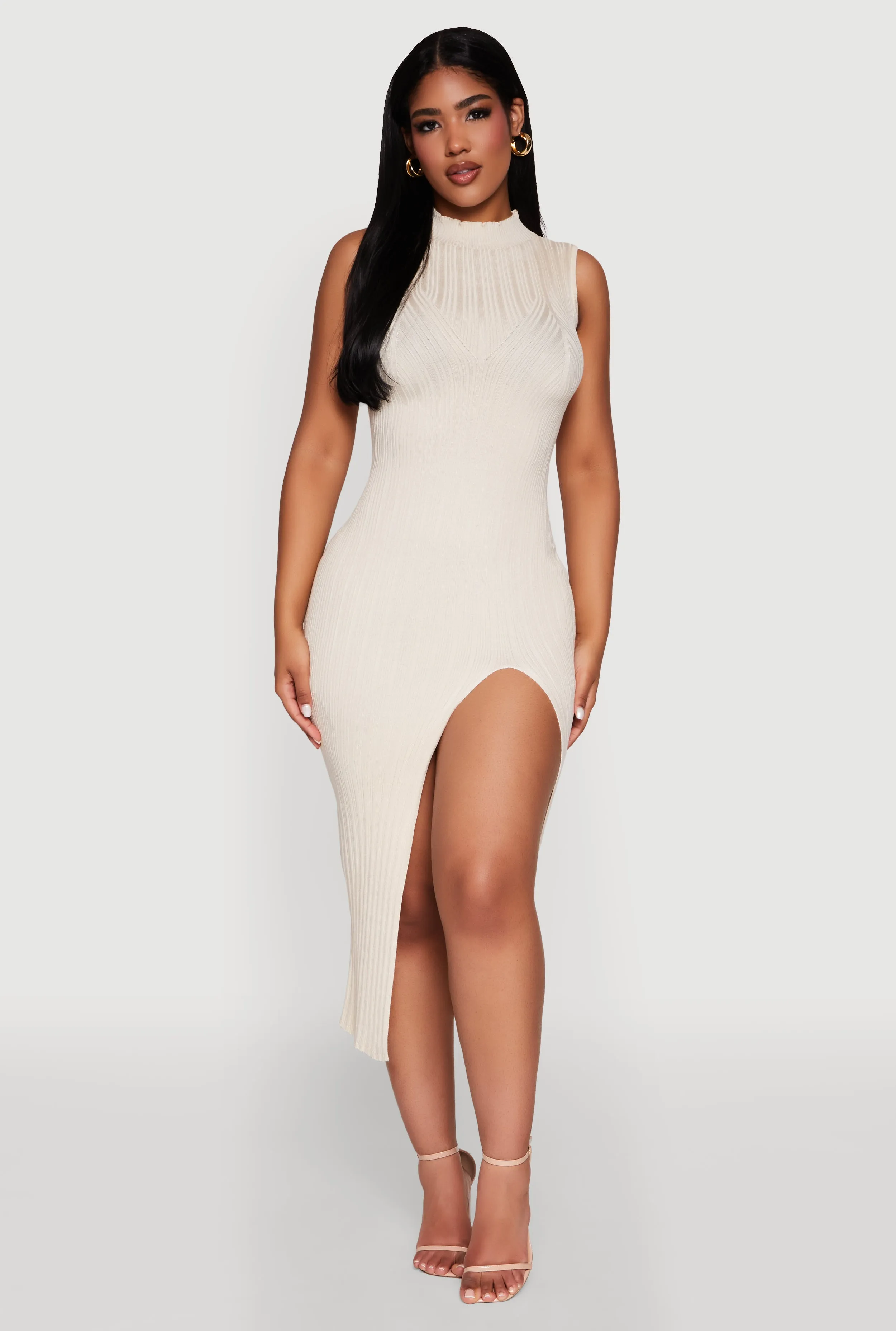 Madden Girl Sleeveless Bodycon Dress with Mock Neck and Side Slit Chic Silhouette Seasonal Fashion