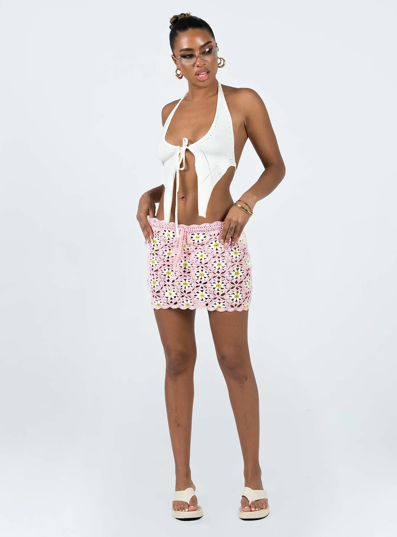 Stylish Finish Larose Crochet Mini Skirt Pink