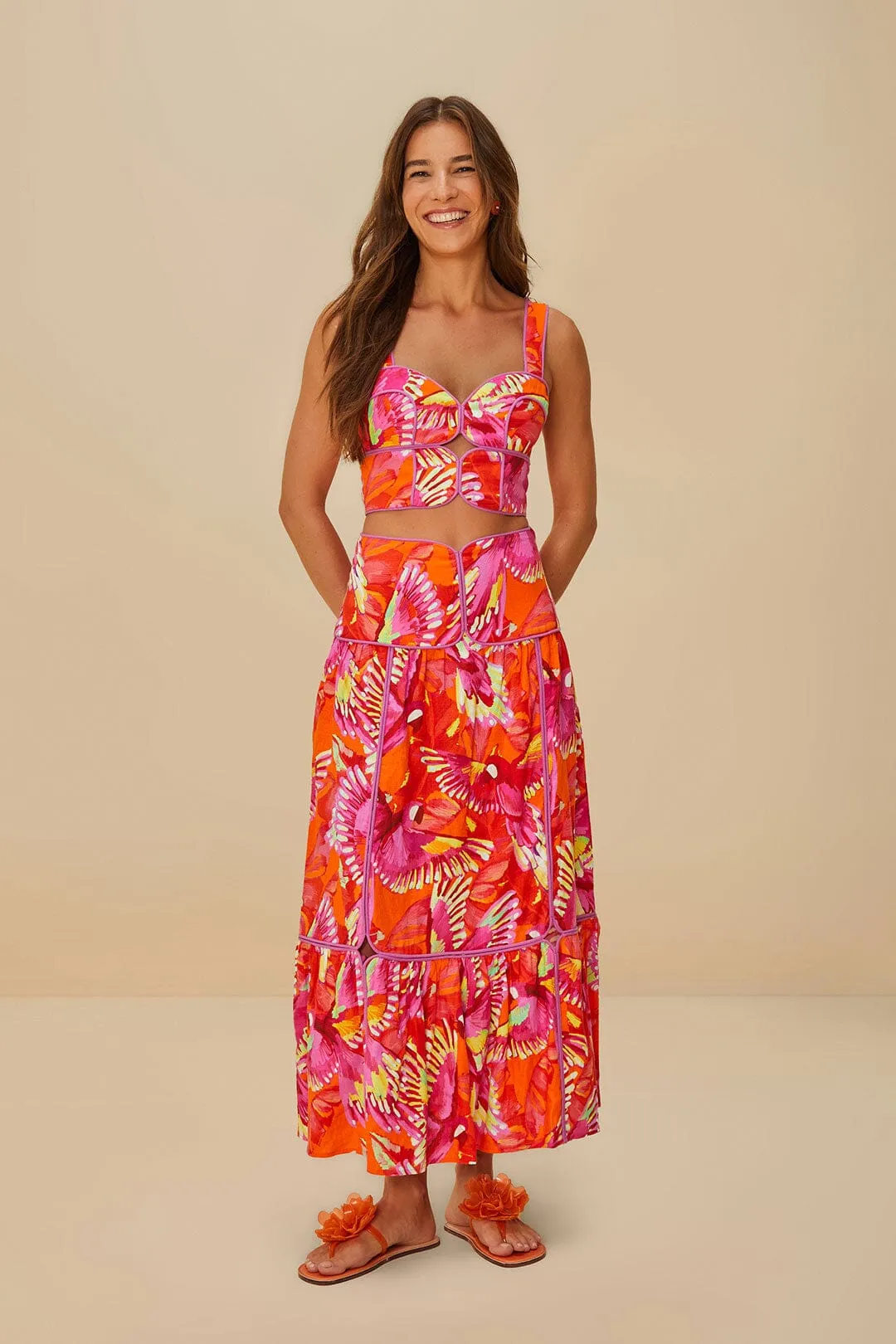Orange Flying Birds LENZING? ECOVERO? Euroflax? Skirt High Waist Heritage Craft