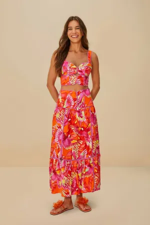 Orange Flying Birds LENZING? ECOVERO? Euroflax? Skirt High Waist Heritage Craft