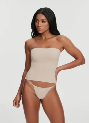 Seamless Full-Length Tube Top Contrast Topstitching Detail
