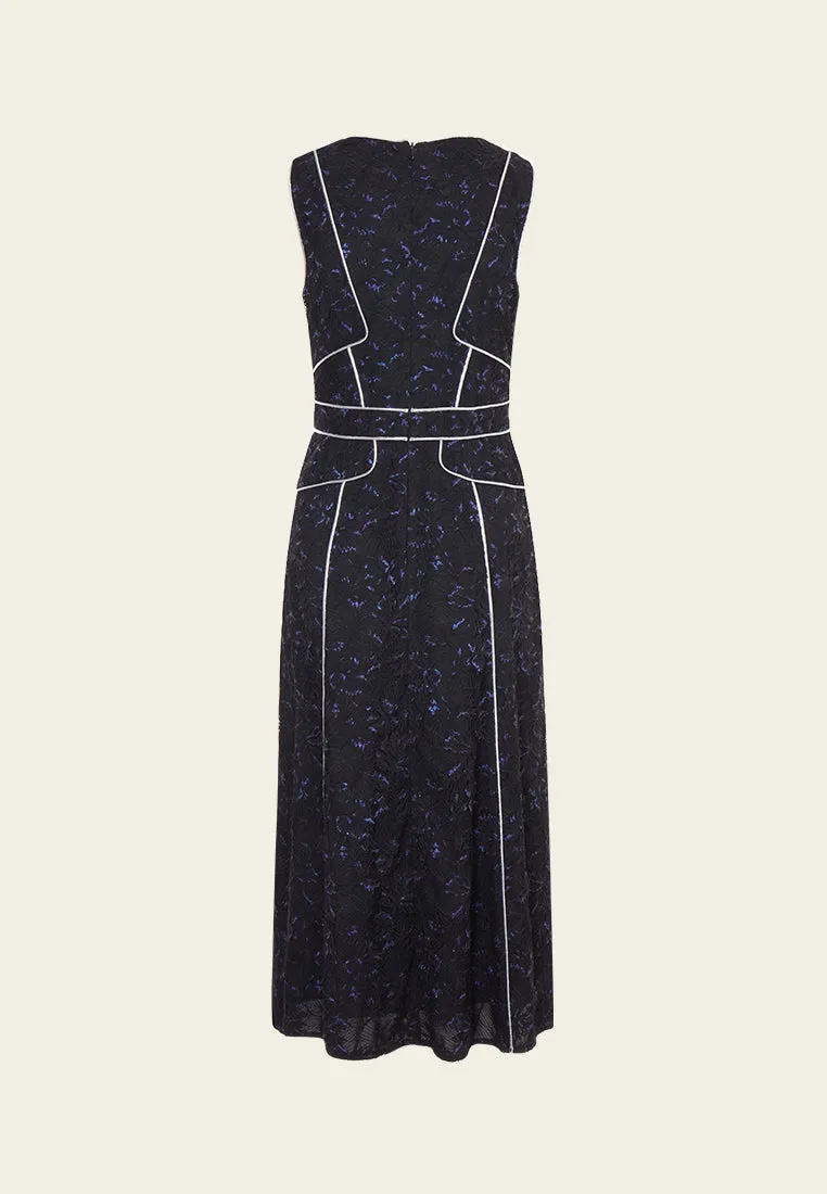 Silver-Trim Sleeveless Lurex Lace Dress NoRubEdging Ethic Core