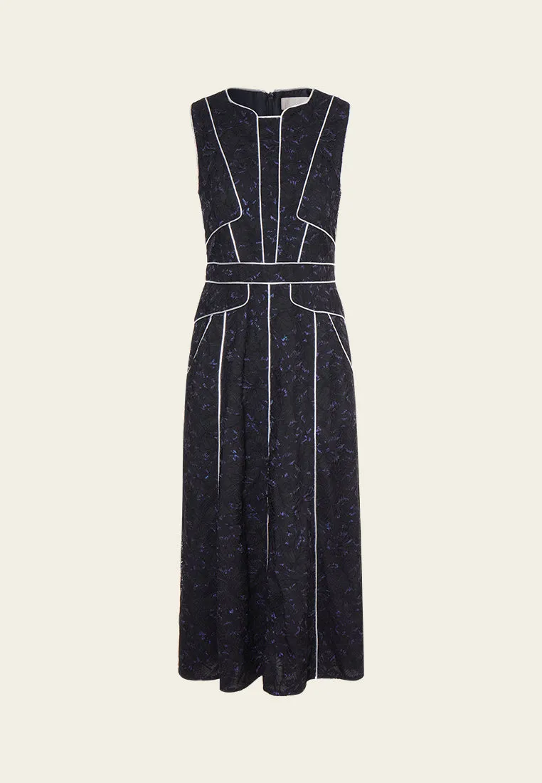 Silver-Trim Sleeveless Lurex Lace Dress Rush Mode