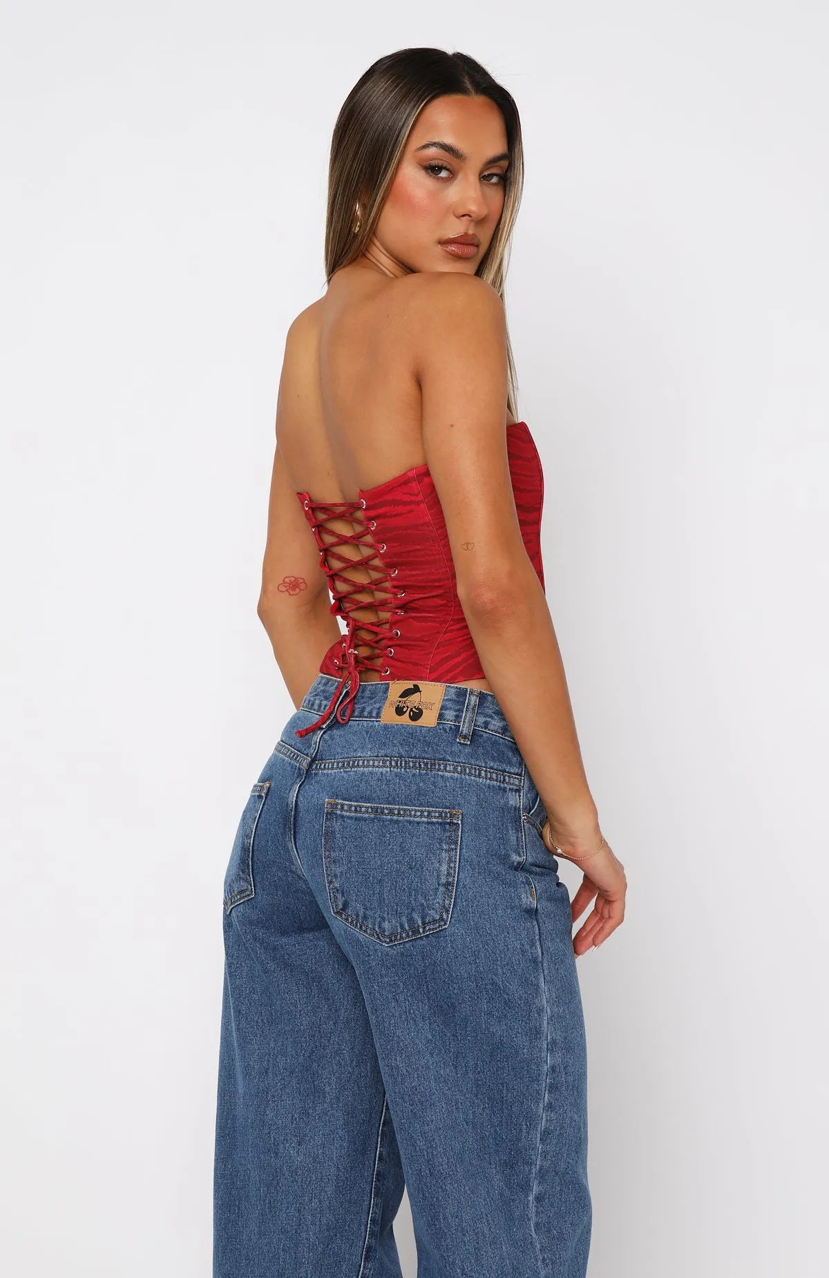 Resilient Fabric Blend Let It Go Strapless Bustier Rouge Zebra