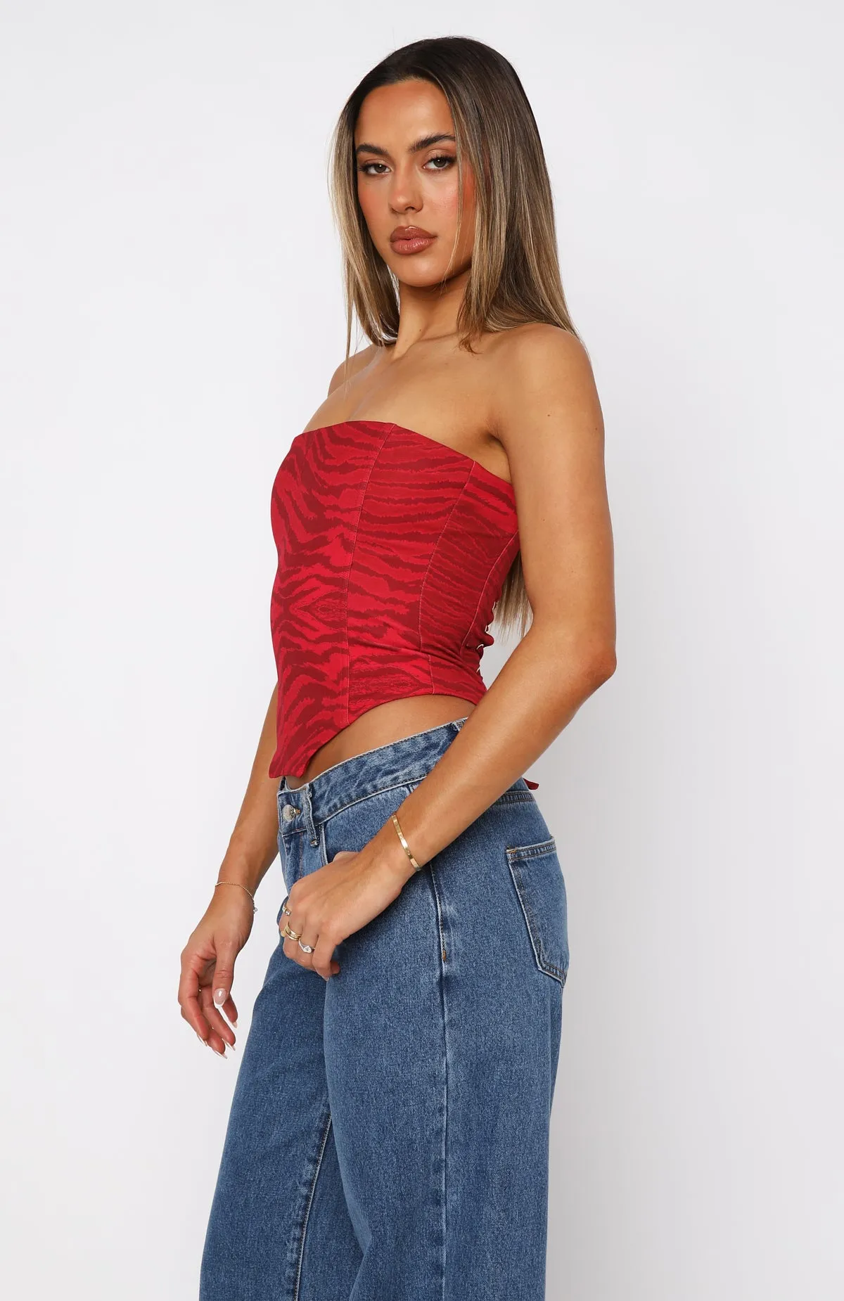 Let It Go Strapless Bustier Rouge Zebra Thermal Regulation Technology Bonded Seam Tape