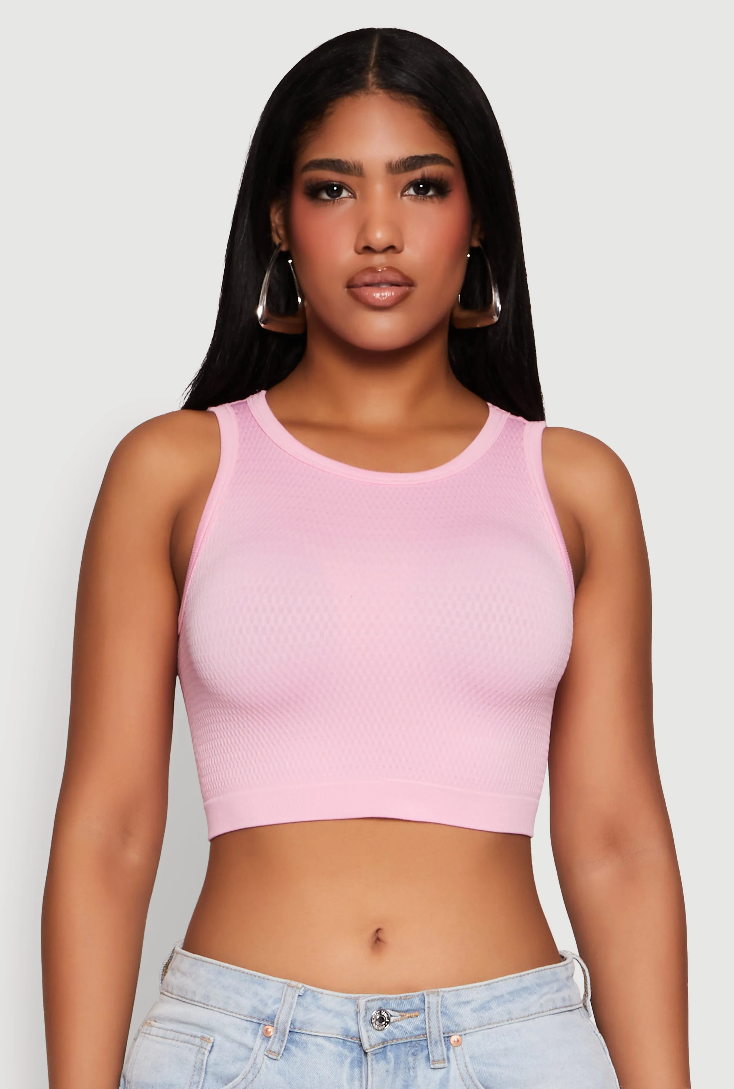 Textured Knit Seamless Cropped Tank Top V Neckline Options Flex Zone Design