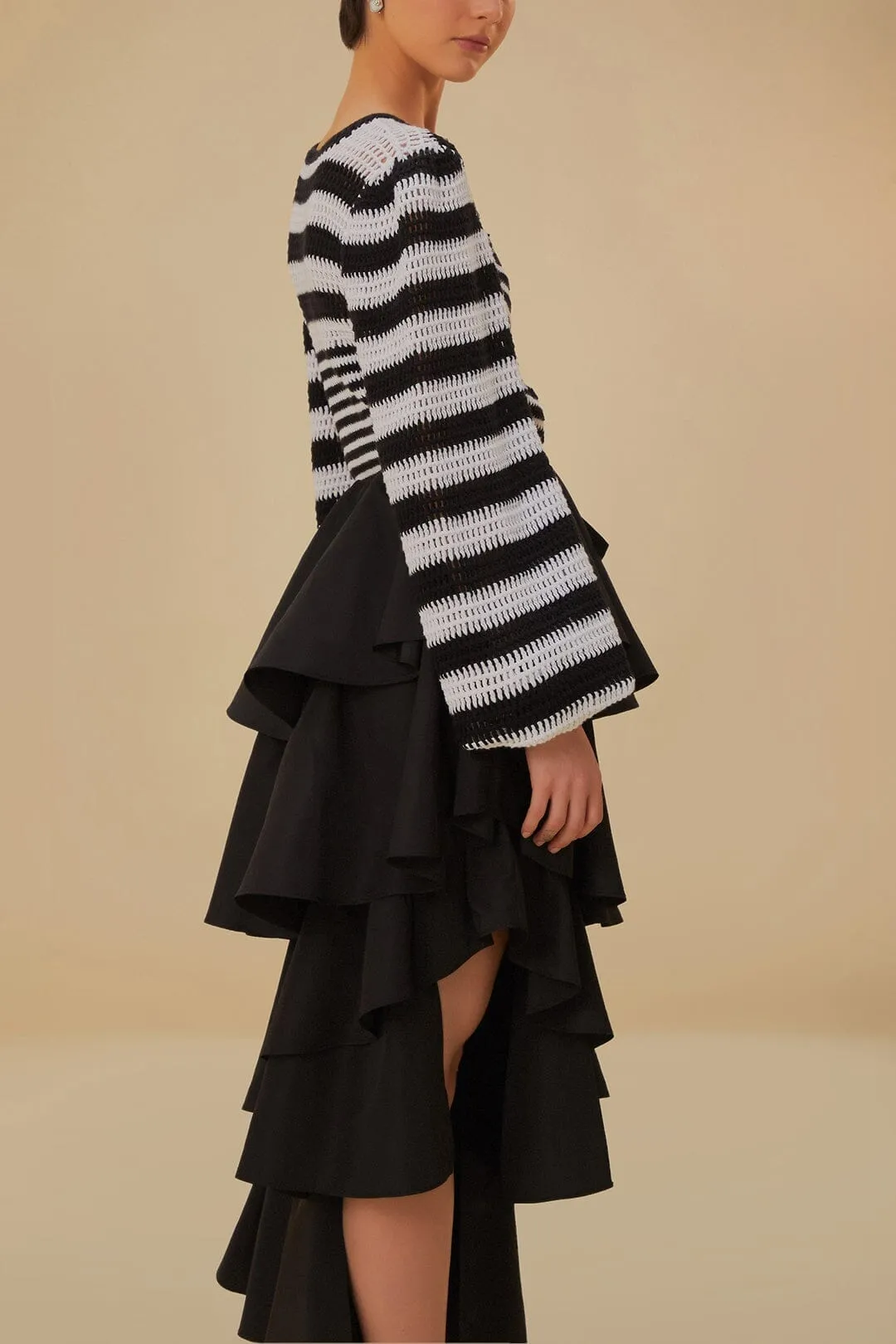 Stretch Waist Black Tiered Bow Detail Maxi Skirt