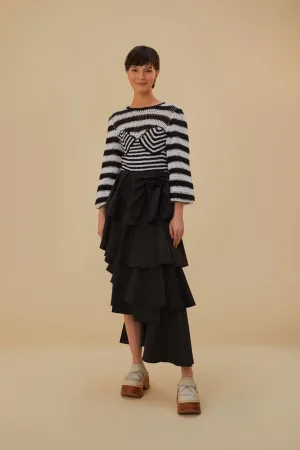 Holiday Travel Black Tiered Bow Detail Maxi Skirt
