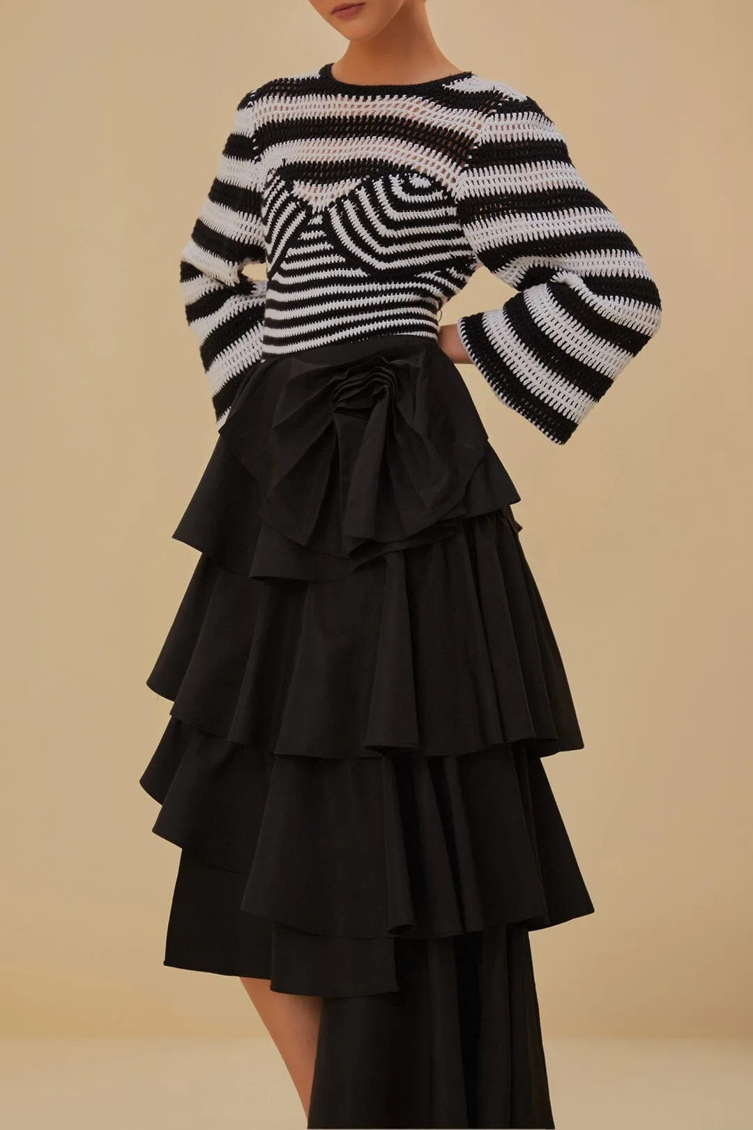 Texture Play Black Tiered Bow Detail Maxi Skirt