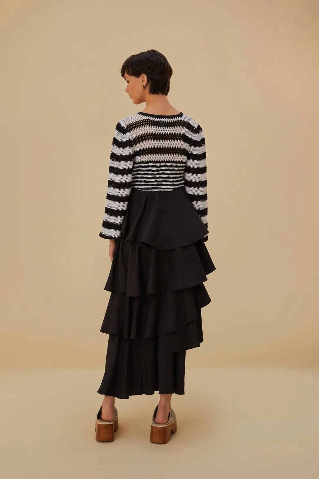 Black Tiered Bow Detail Maxi Skirt Classic Look