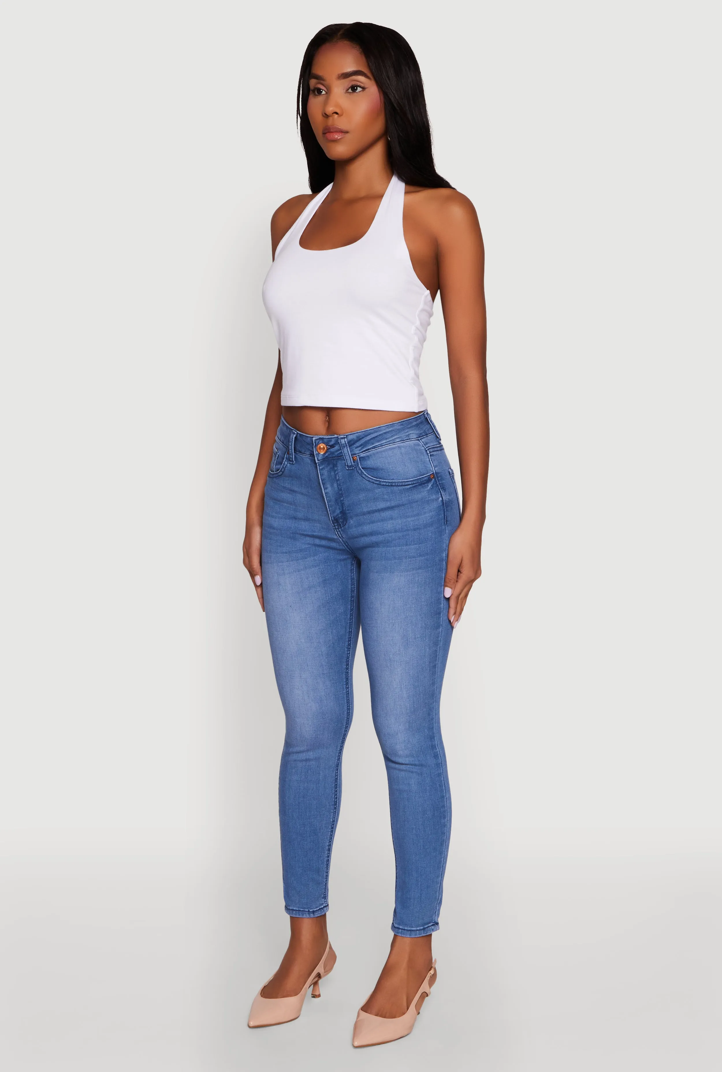 Artist Vibe Work Meeting Casual Minimalist Style Festival Outfit Loose WAX Stretch High Waisted Skinny Ankle Jeans